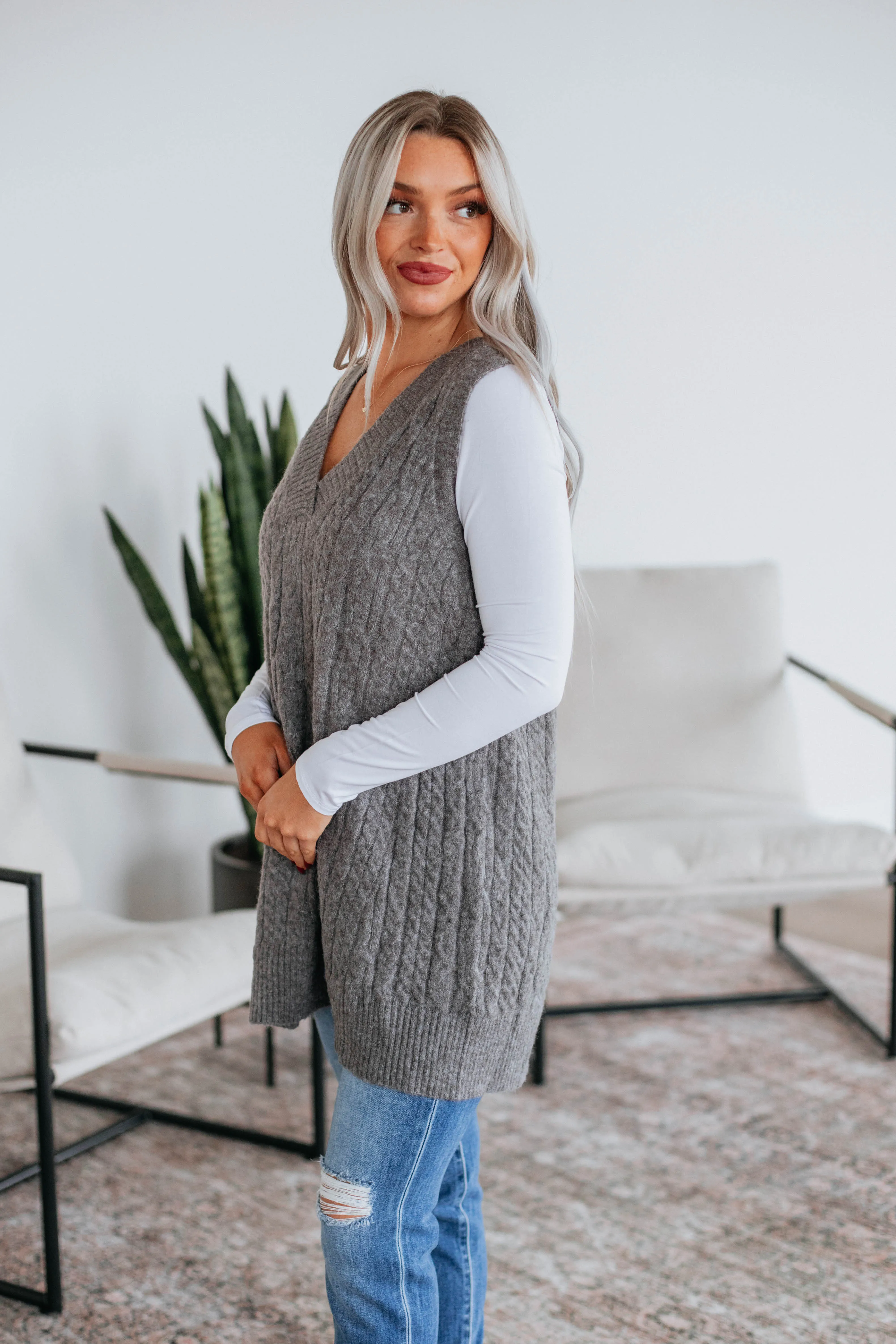 Casilee Sweater Vest - Charcoal sold by Wild Oak Boutique product image thumbnail 3