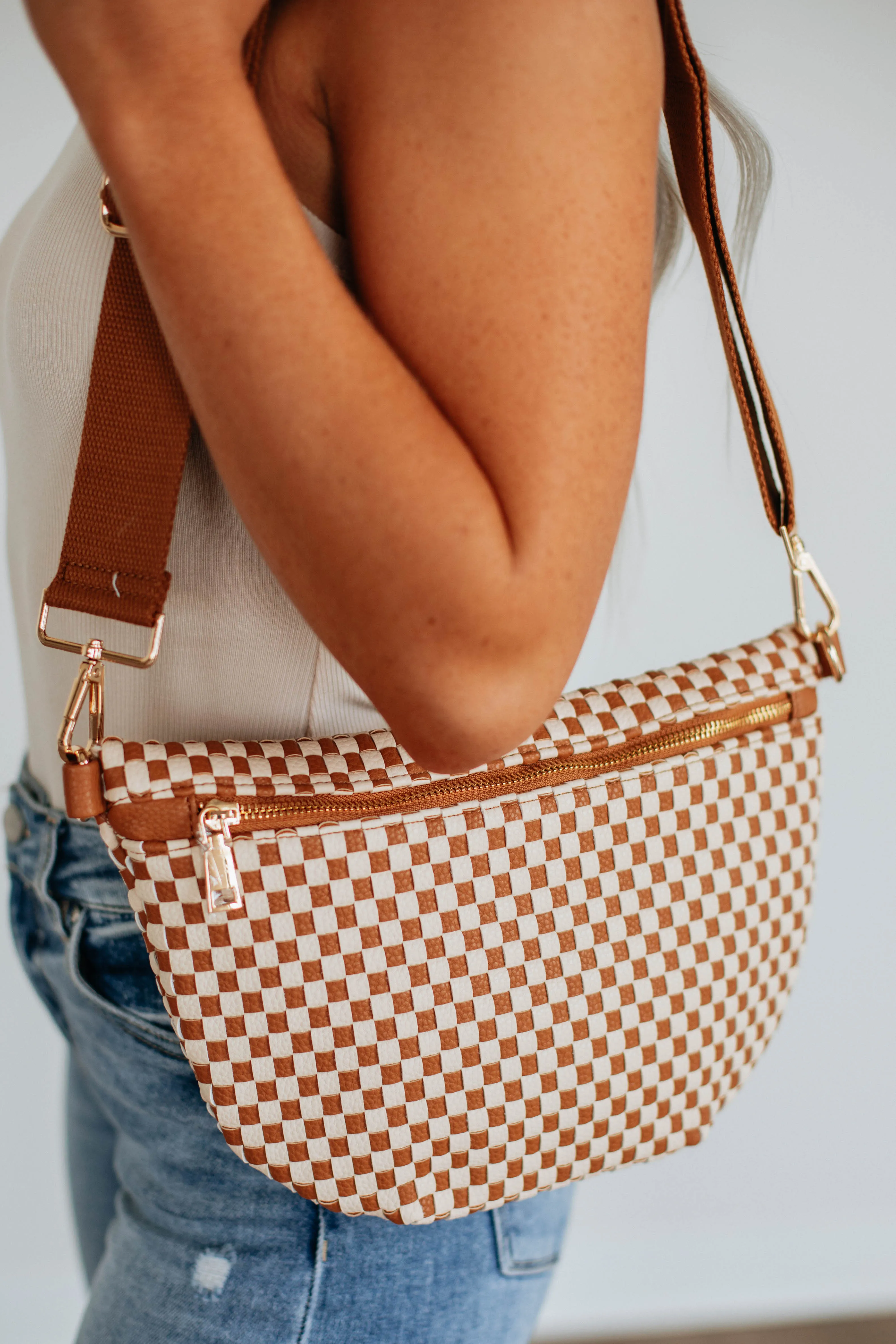 Patsy Bum Bag - Checkered Cognac sold by Wild Oak Boutique product image thumbnail 4