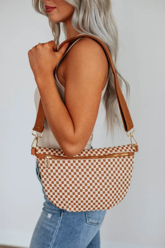 Patsy Bum Bag - Checkered Cognac sold by Wild Oak Boutique