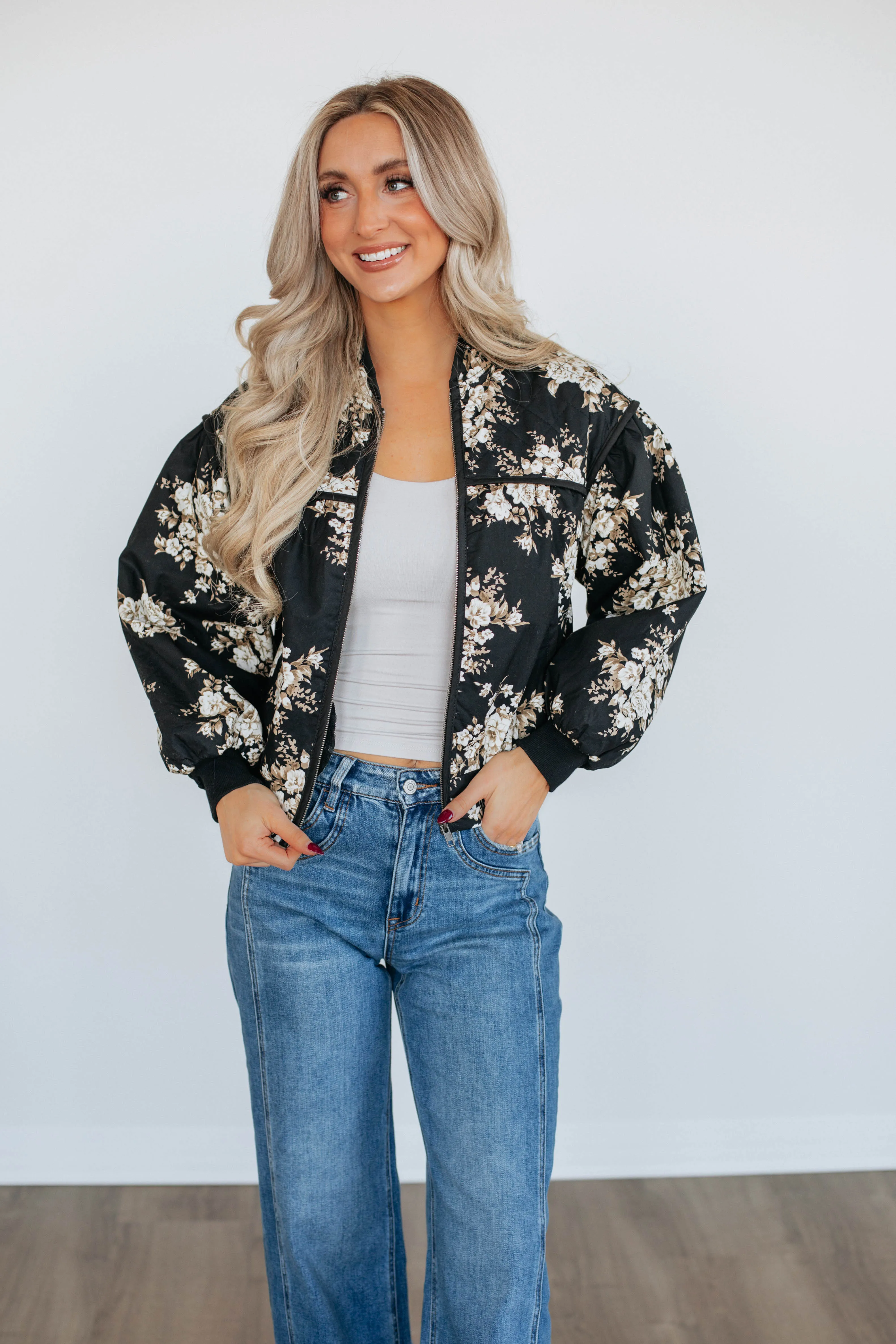 Dasha Quilted Bomber Jacket - Black sold by Wild Oak Boutique