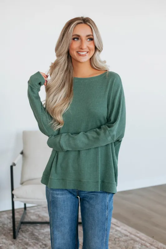 Breah Waffle Knit Top - Basil sold by Wild Oak Boutique