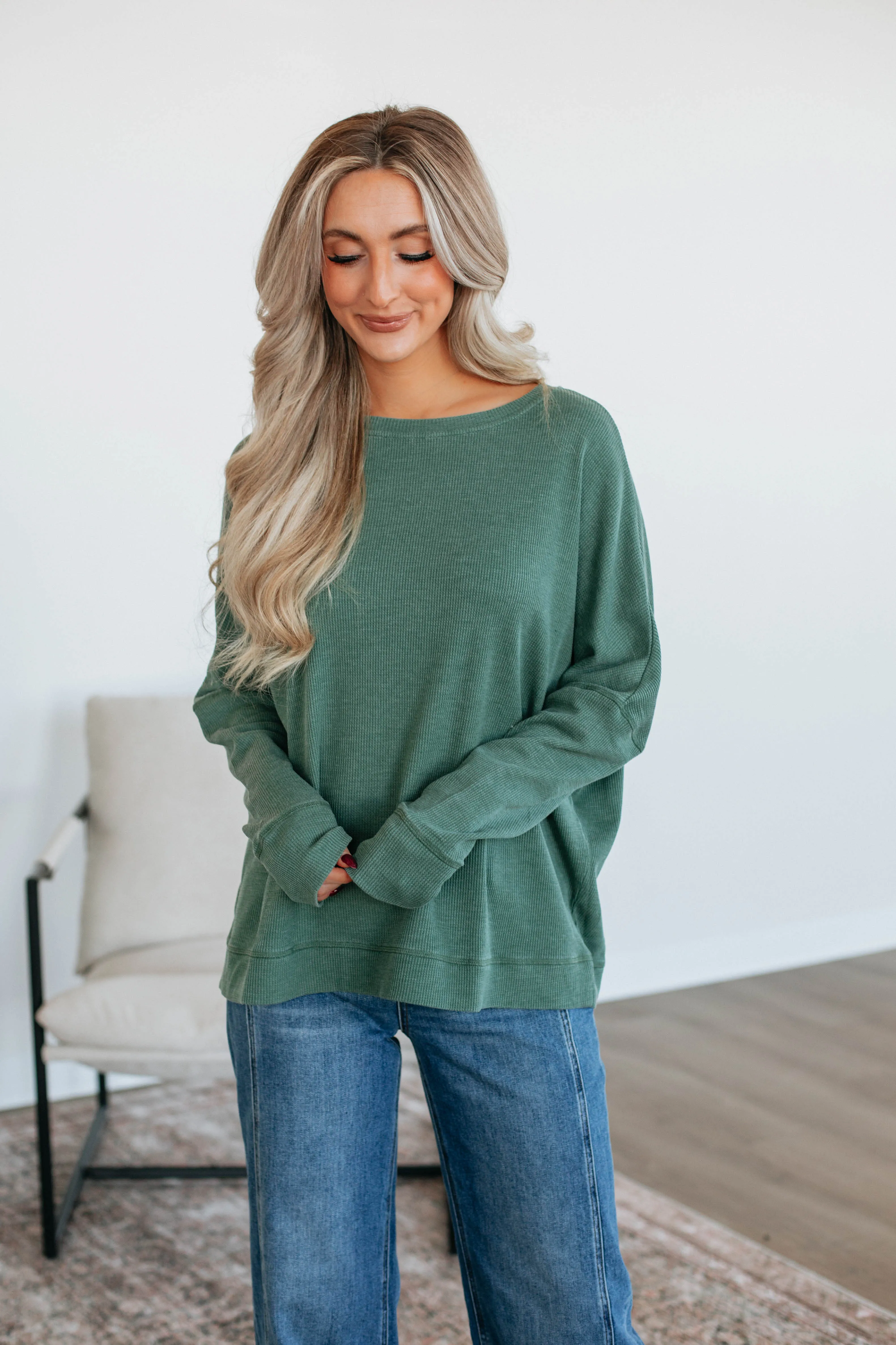 Breah Waffle Knit Top - Basil sold by Wild Oak Boutique product image thumbnail 4