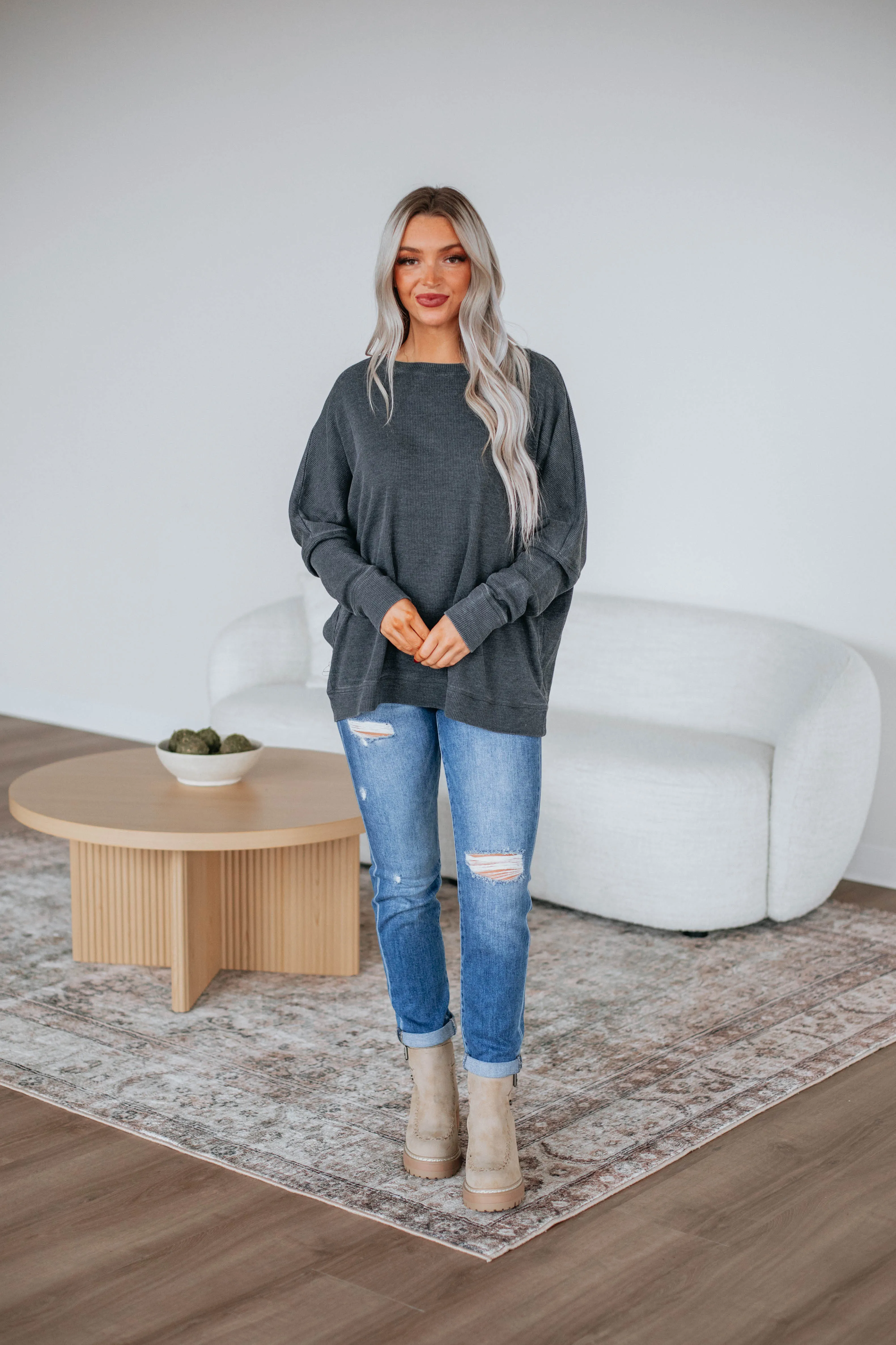 Breah Waffle Knit Top - Vintage Black sold by Wild Oak Boutique product image thumbnail 2