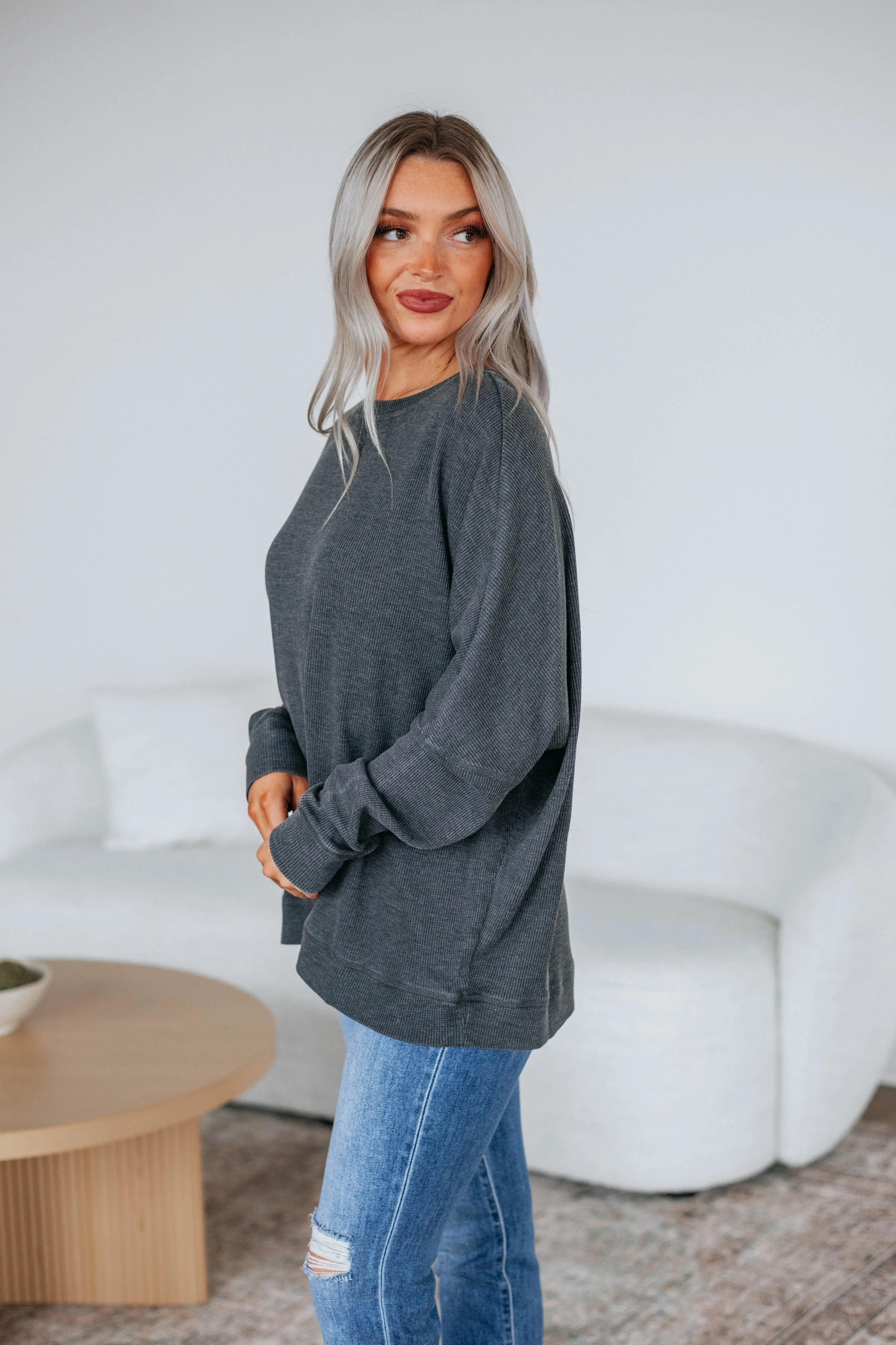 Breah Waffle Knit Top - Vintage Black sold by Wild Oak Boutique product image thumbnail 3