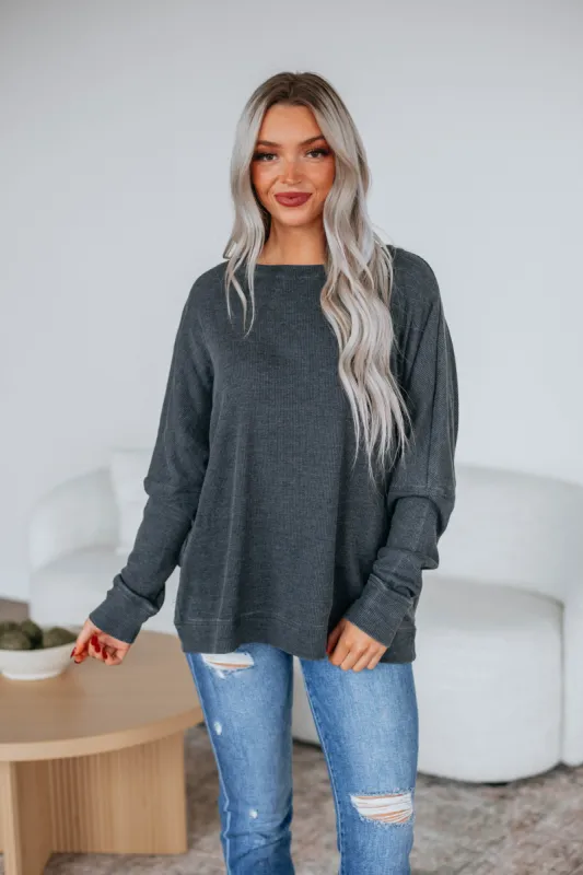 Breah Waffle Knit Top - Vintage Black sold by Wild Oak Boutique