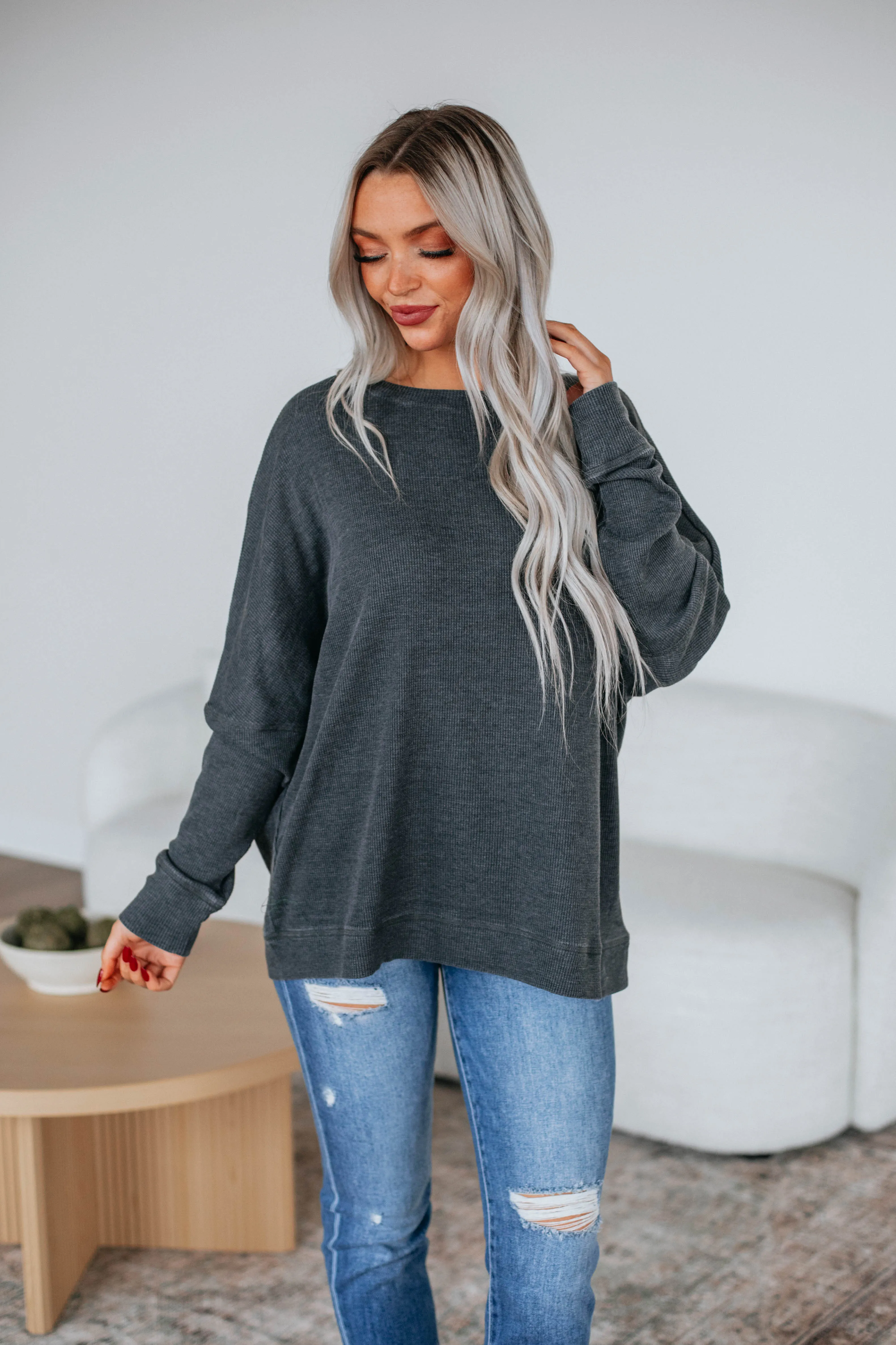 Breah Waffle Knit Top - Vintage Black sold by Wild Oak Boutique product image thumbnail 4