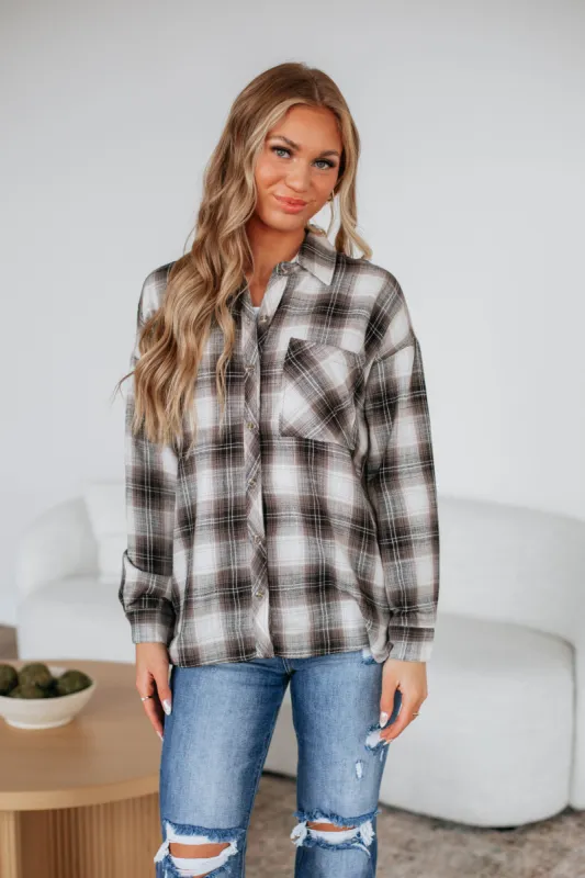 Rowson Flannel Top - Smoke sold by Wild Oak Boutique