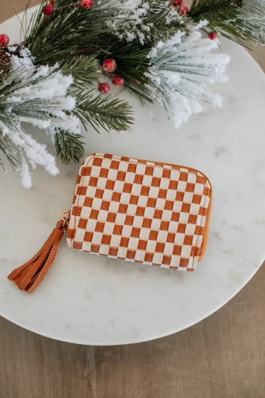 Never On Schedule Wallet - Checkered Cognac sold by Wild Oak Boutique