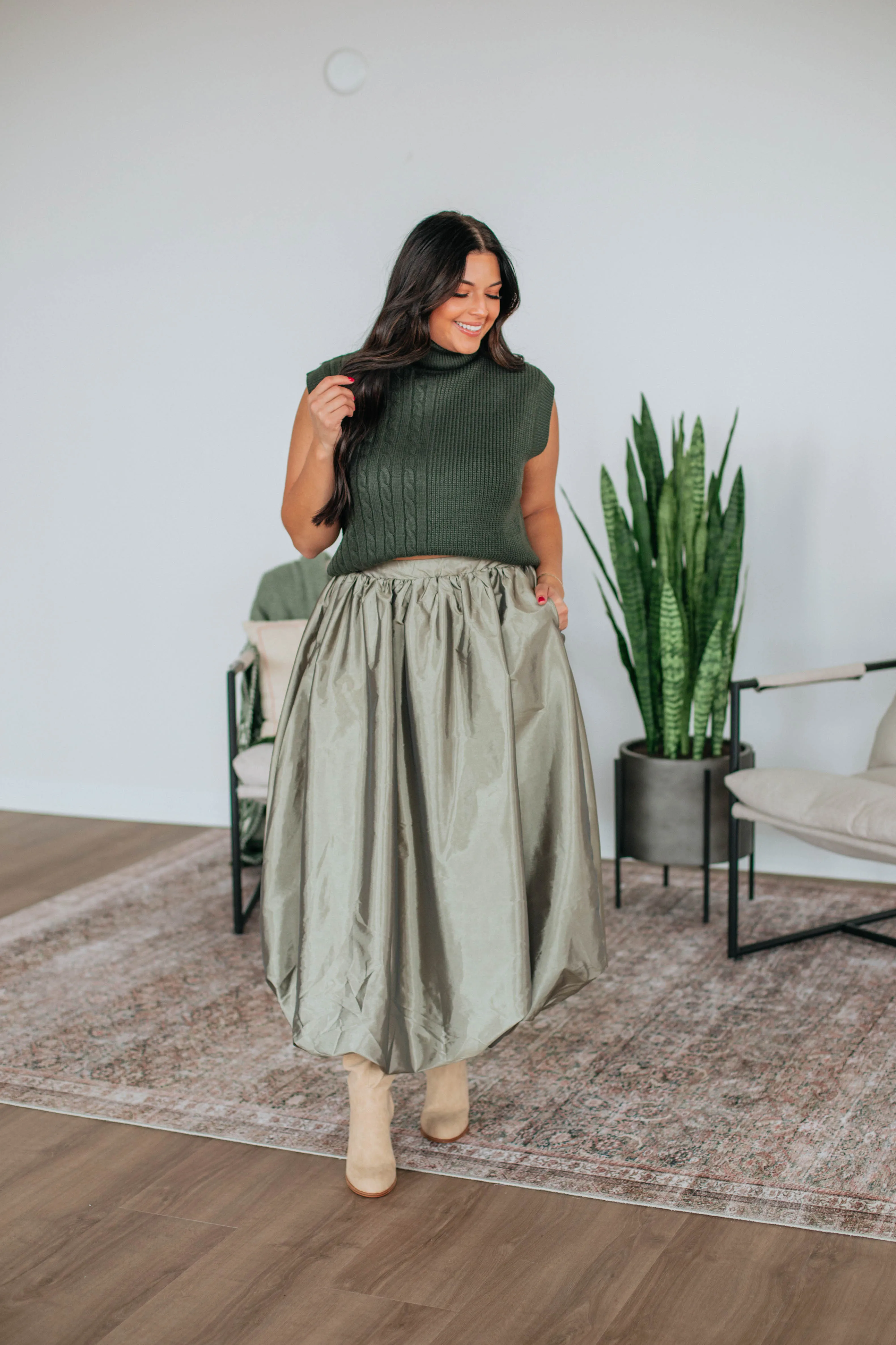 Stop & Stare Skirt - Olive sold by Wild Oak Boutique product image thumbnail 4