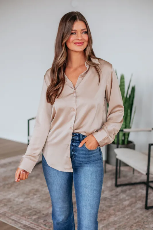 Quinn Button Down Blouse - Nude sold by Wild Oak Boutique