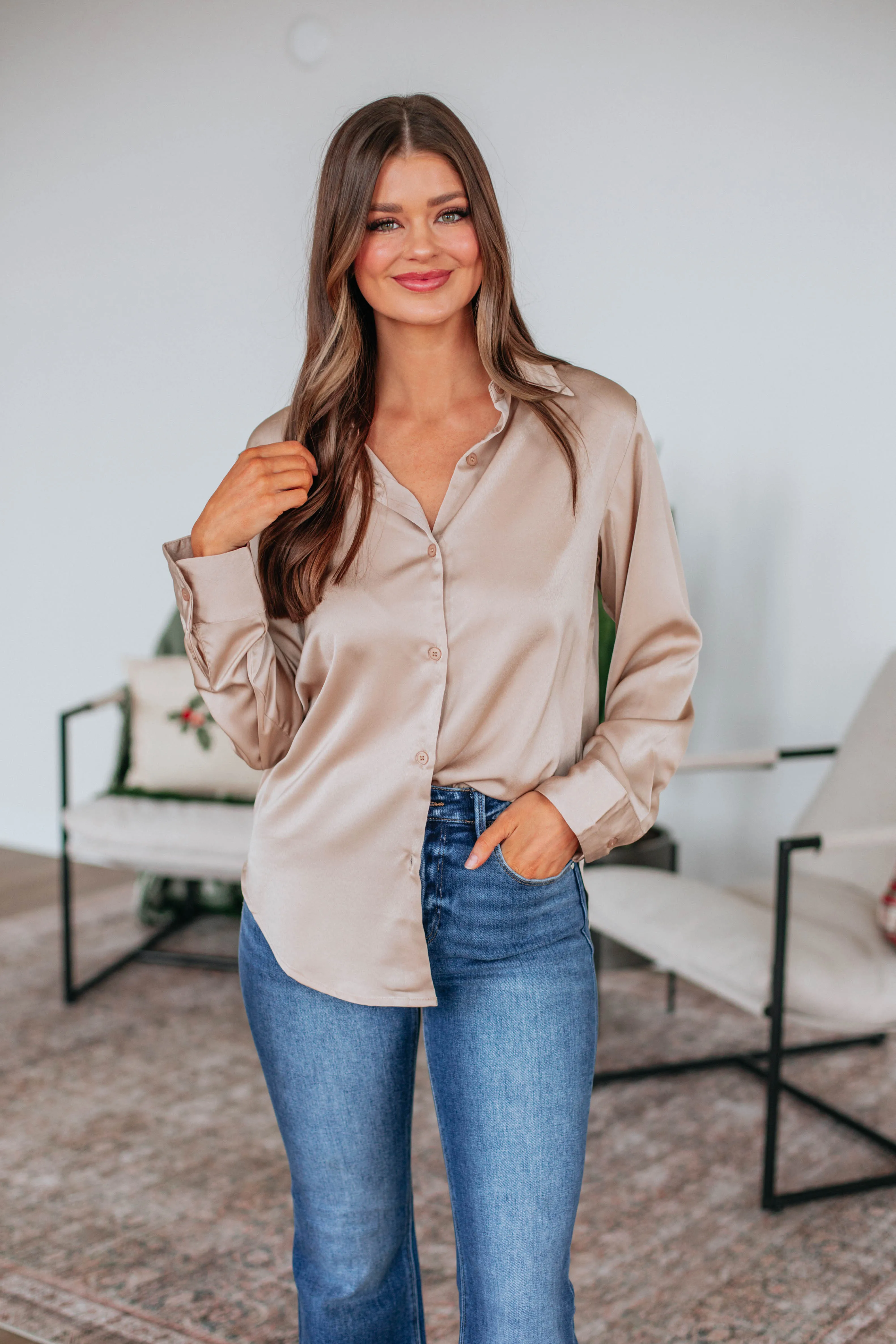 Quinn Button Down Blouse - Nude sold by Wild Oak Boutique product image thumbnail 5