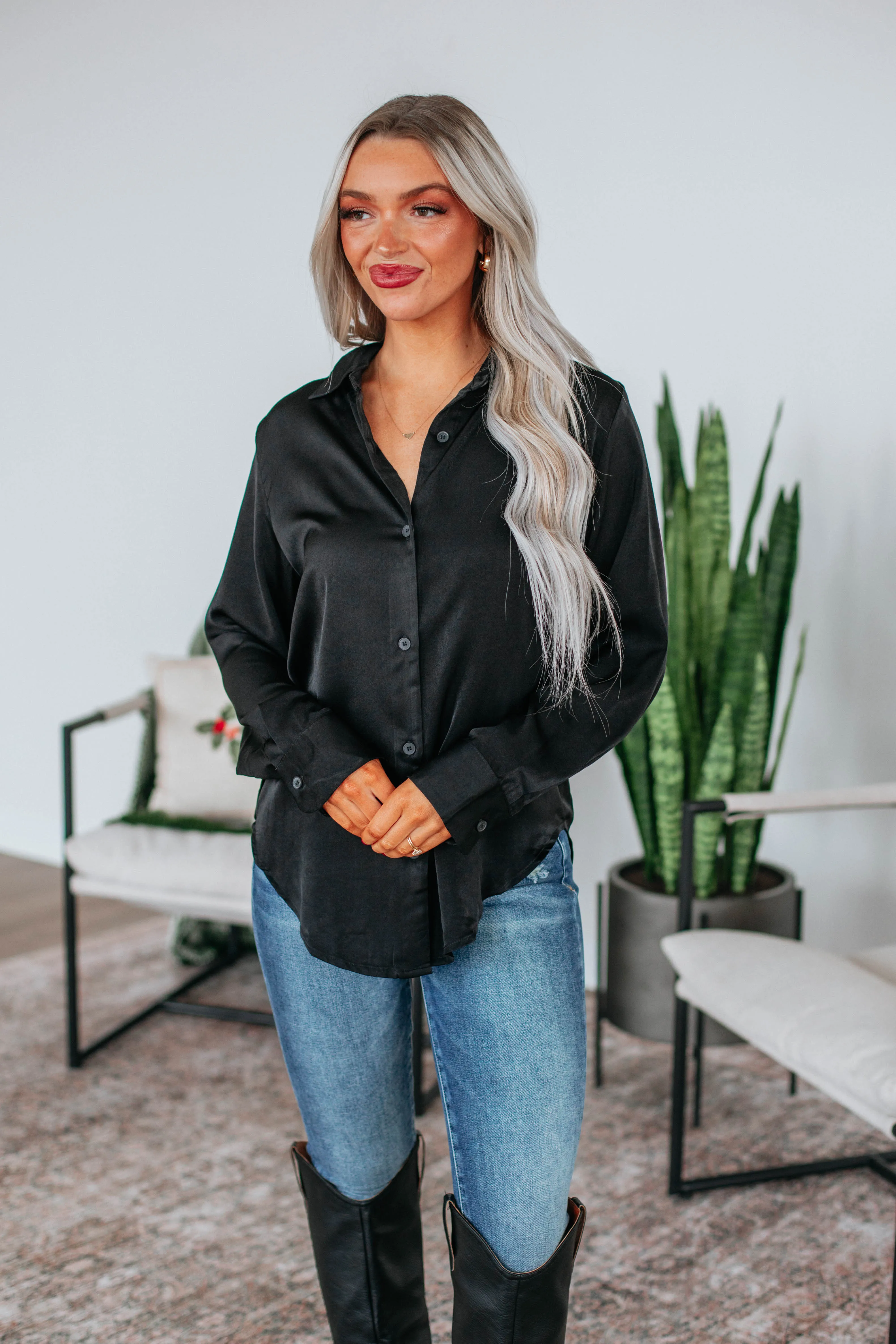 Quinn Button Down Blouse - Black sold by Wild Oak Boutique product image thumbnail 4