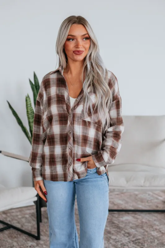 Rowson Flannel Top - Mocha sold by Wild Oak Boutique