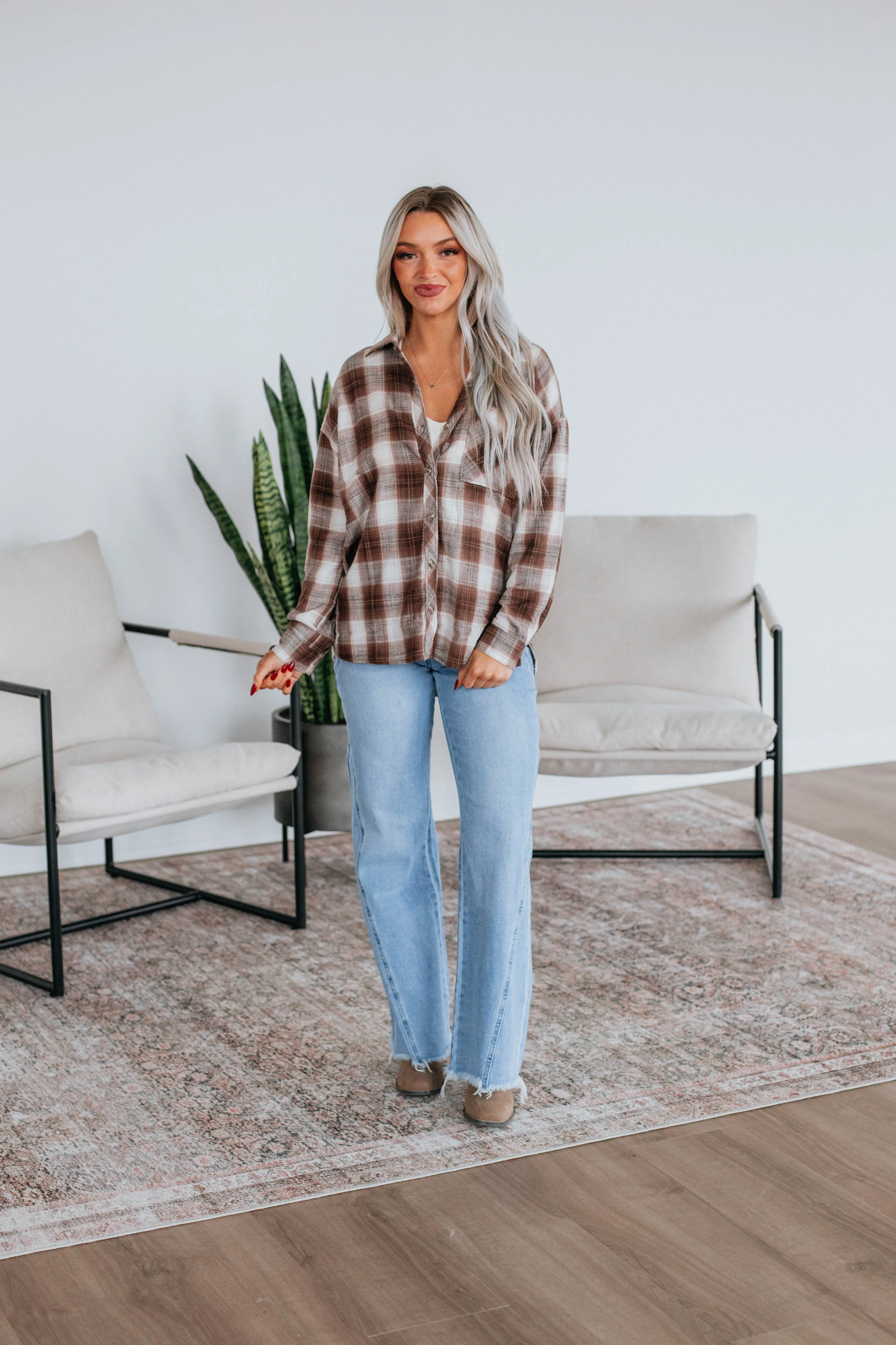 Rowson Flannel Top - Mocha sold by Wild Oak Boutique product image thumbnail 2