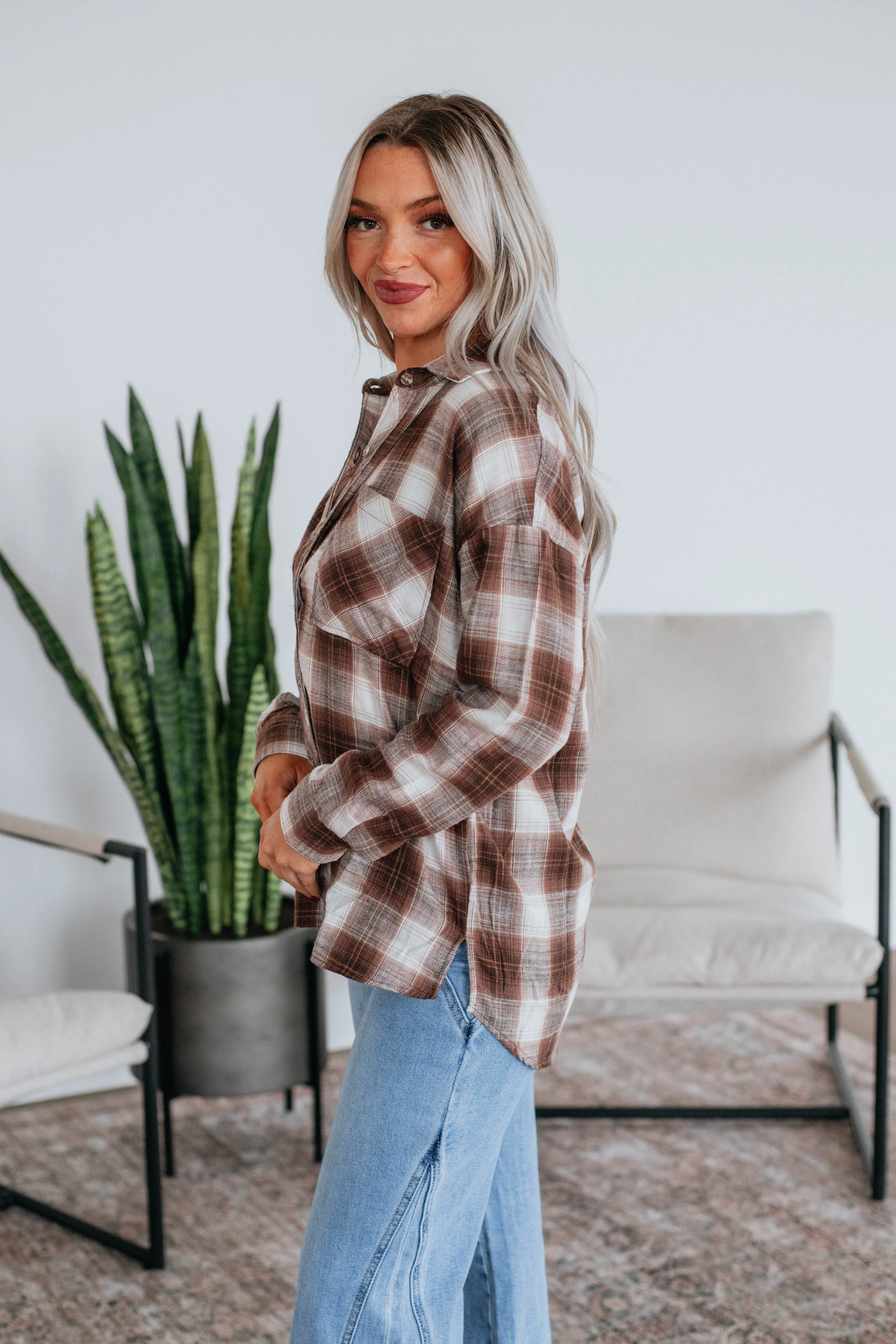 Rowson Flannel Top - Mocha sold by Wild Oak Boutique product image thumbnail 3