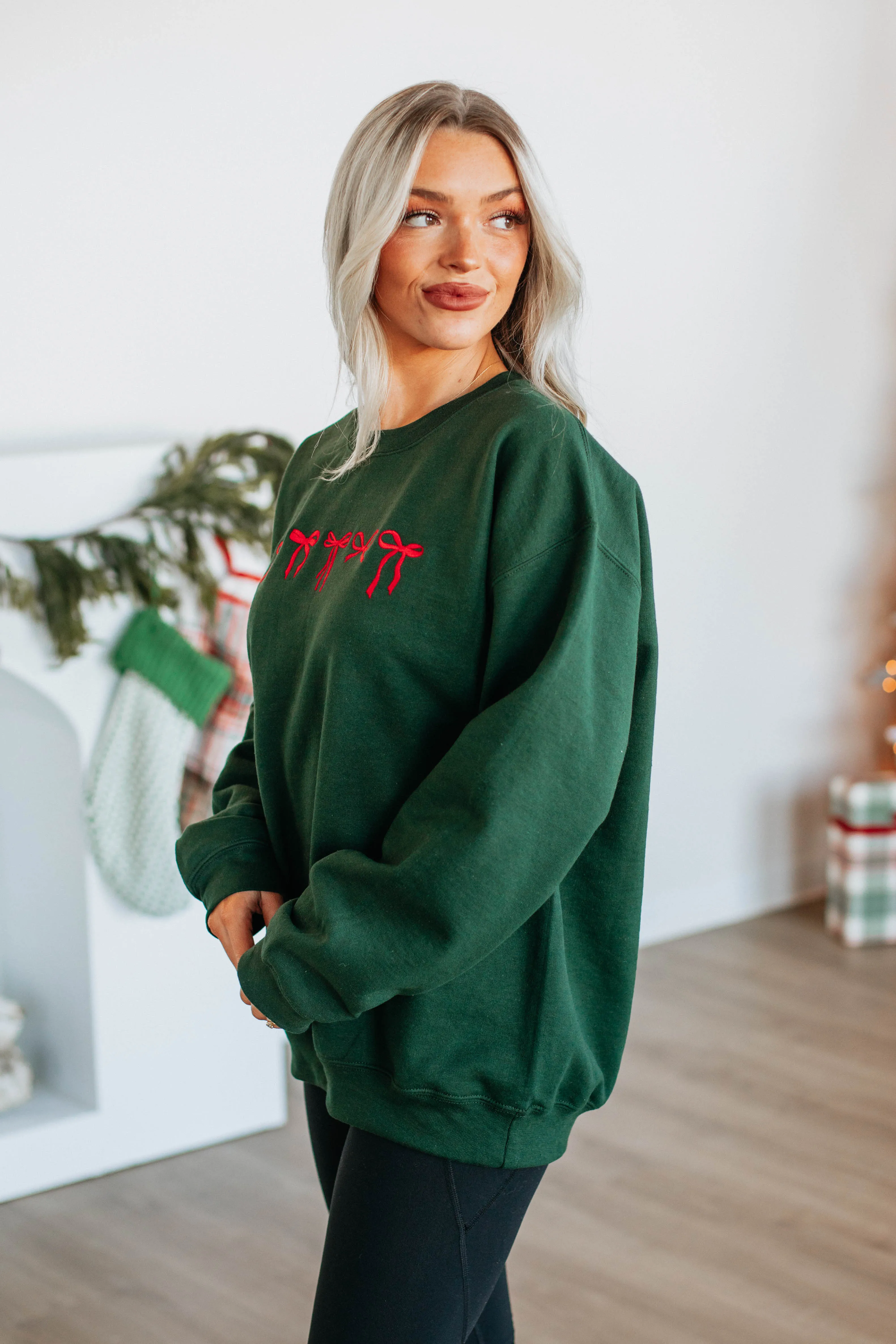 Holiday Vibes Oversized Crewneck - Hunter Green sold by Wild Oak Boutique product image thumbnail 5