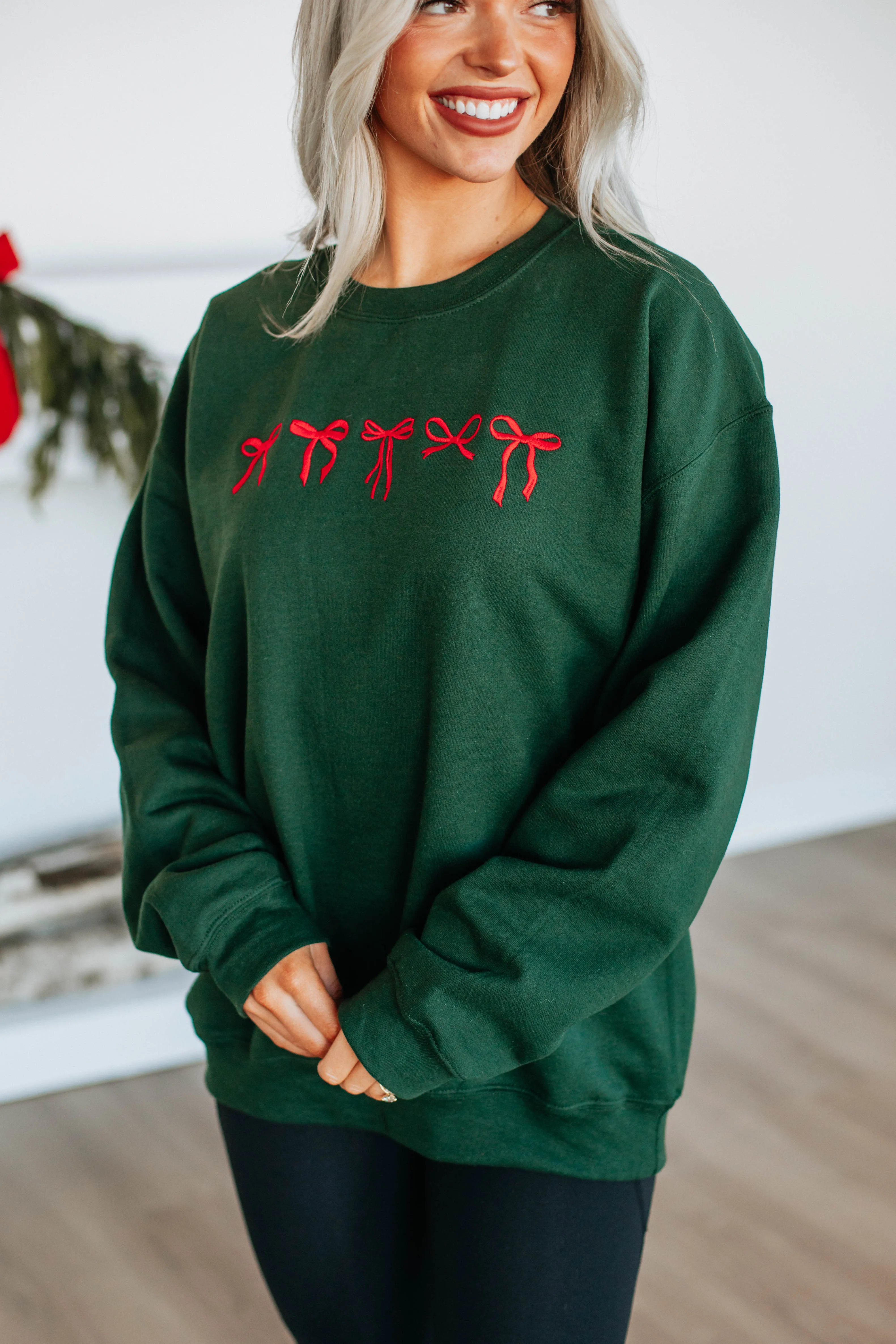 Holiday Vibes Oversized Crewneck - Hunter Green sold by Wild Oak Boutique product image thumbnail 2