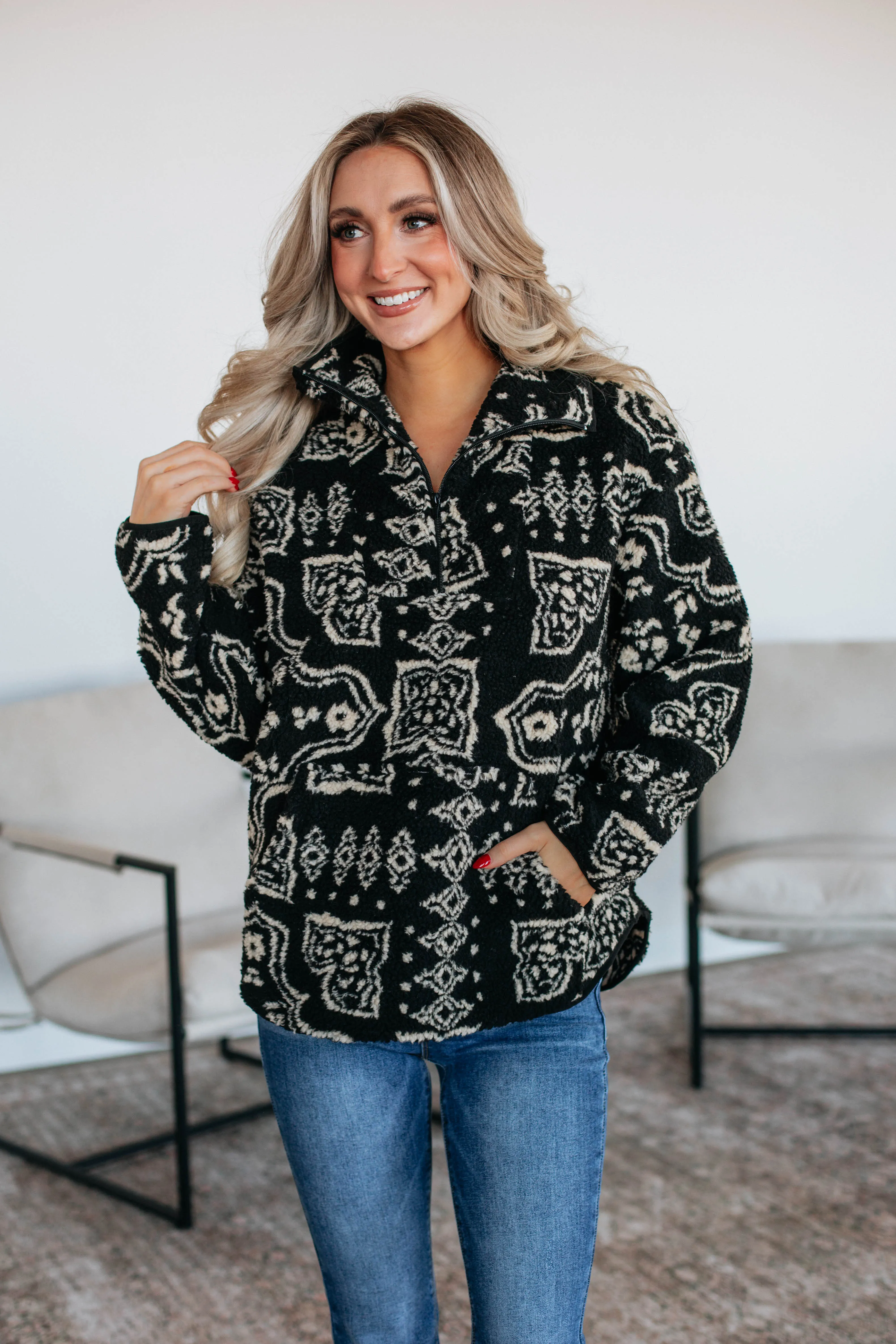 Hayze Sherpa Pullover sold by Wild Oak Boutique