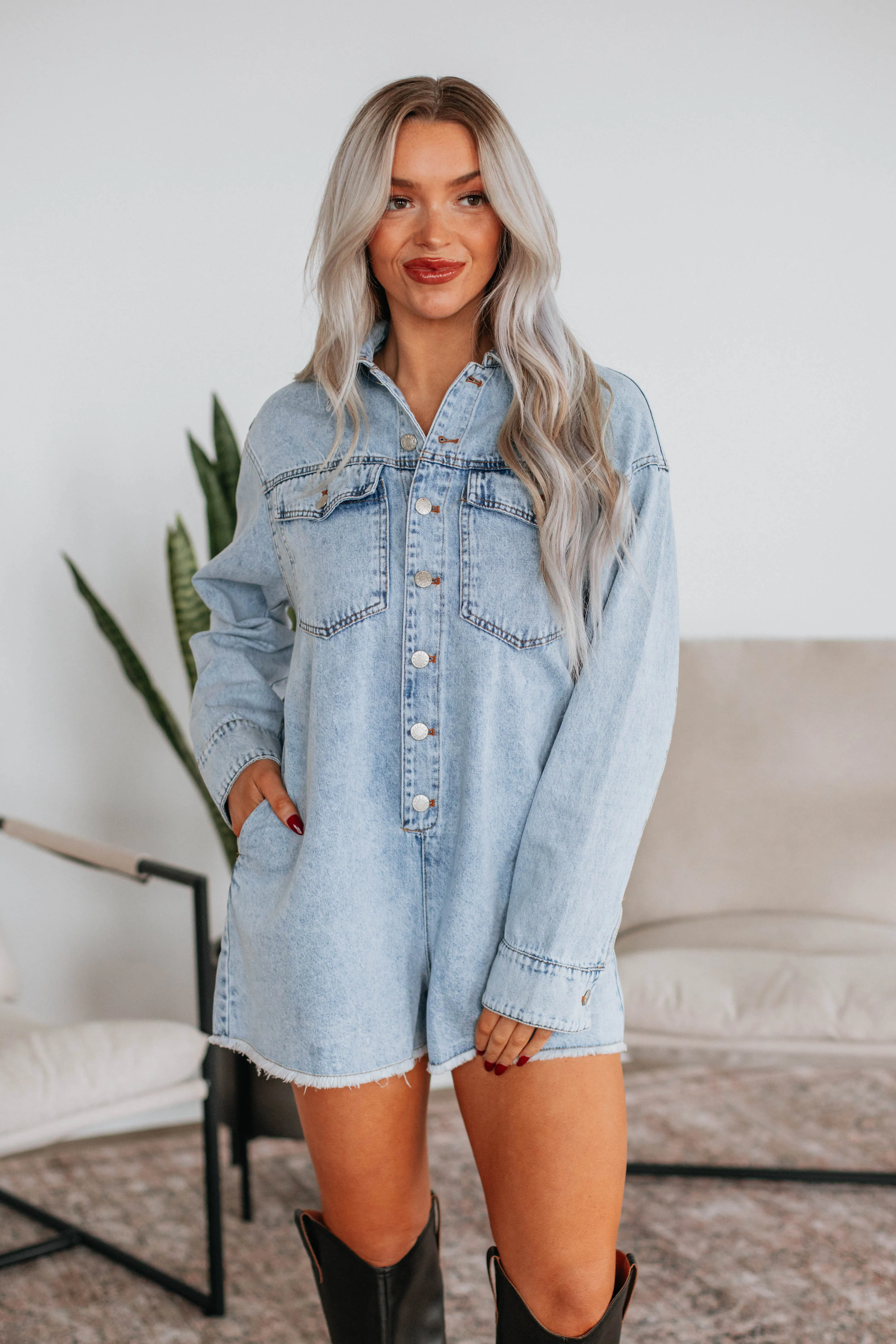 Bennington Denim Romper sold by Wild Oak Boutique product image thumbnail 3