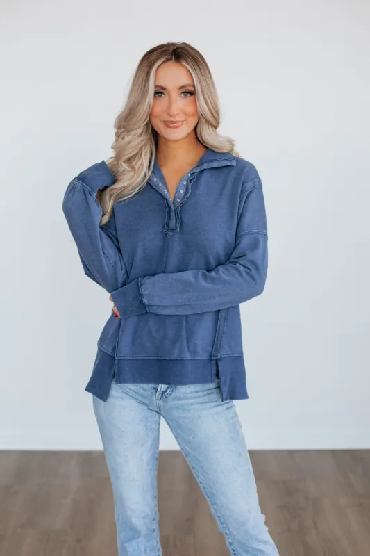 Cadence Pullover - Steel Blue sold by Wild Oak Boutique