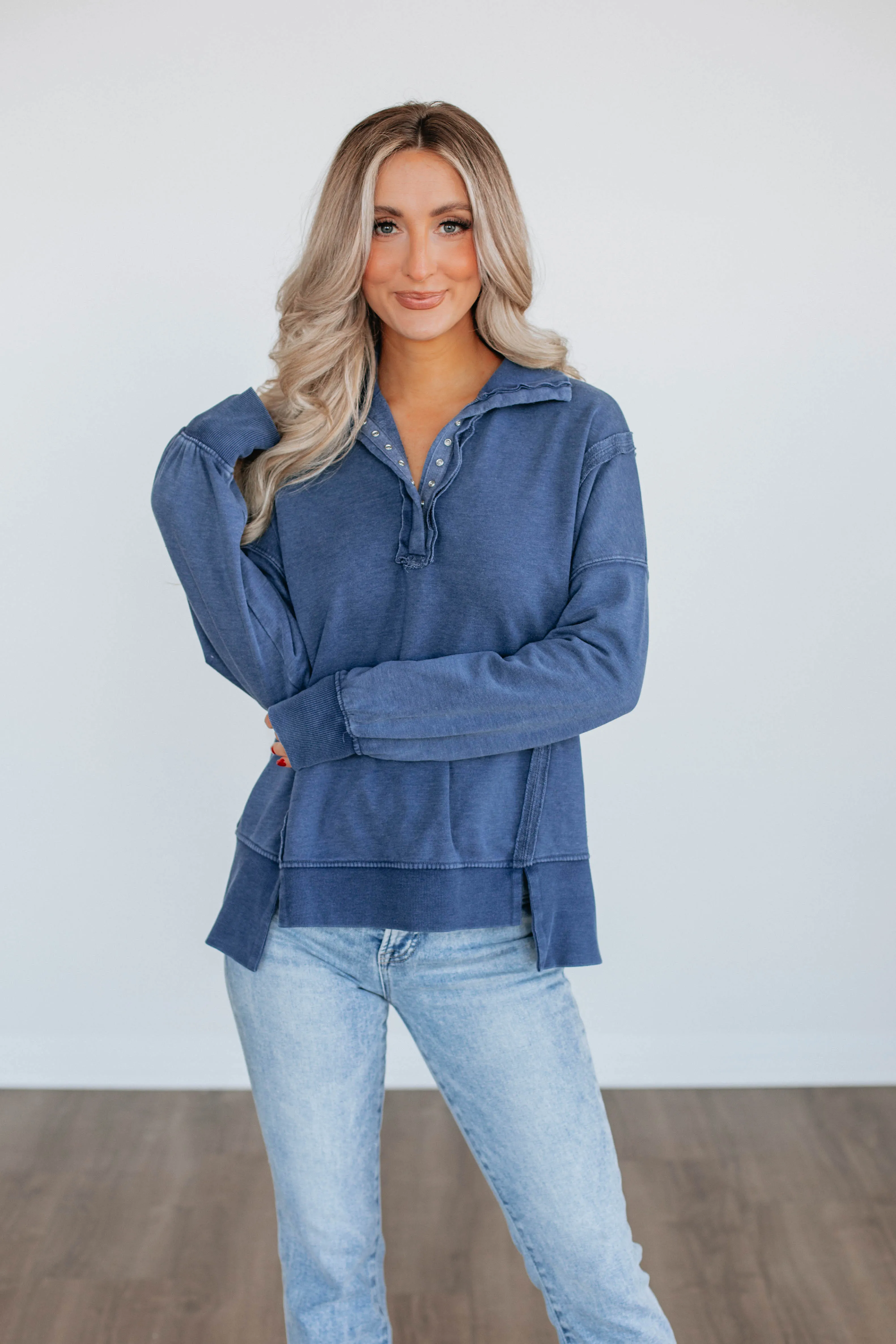 Cadence Pullover - Steel Blue sold by Wild Oak Boutique