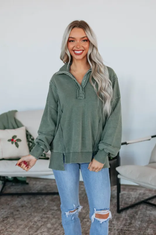 Cadence Pullover - Olive sold by Wild Oak Boutique