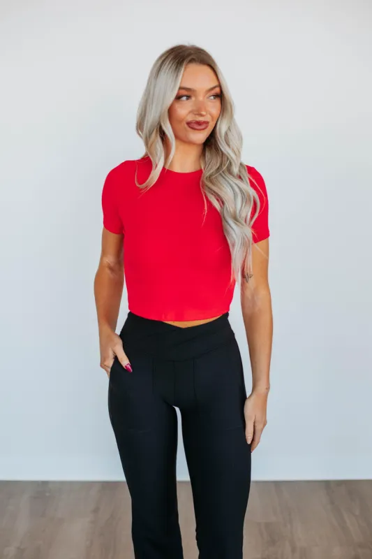 Lenna Ribbed Top - Cherry sold by Wild Oak Boutique