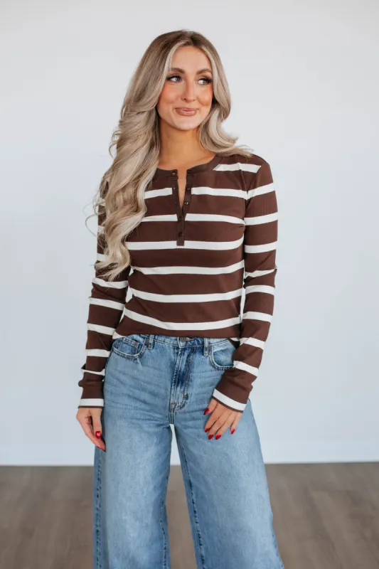 Karla Striped Top - Chocolate sold by Wild Oak Boutique
