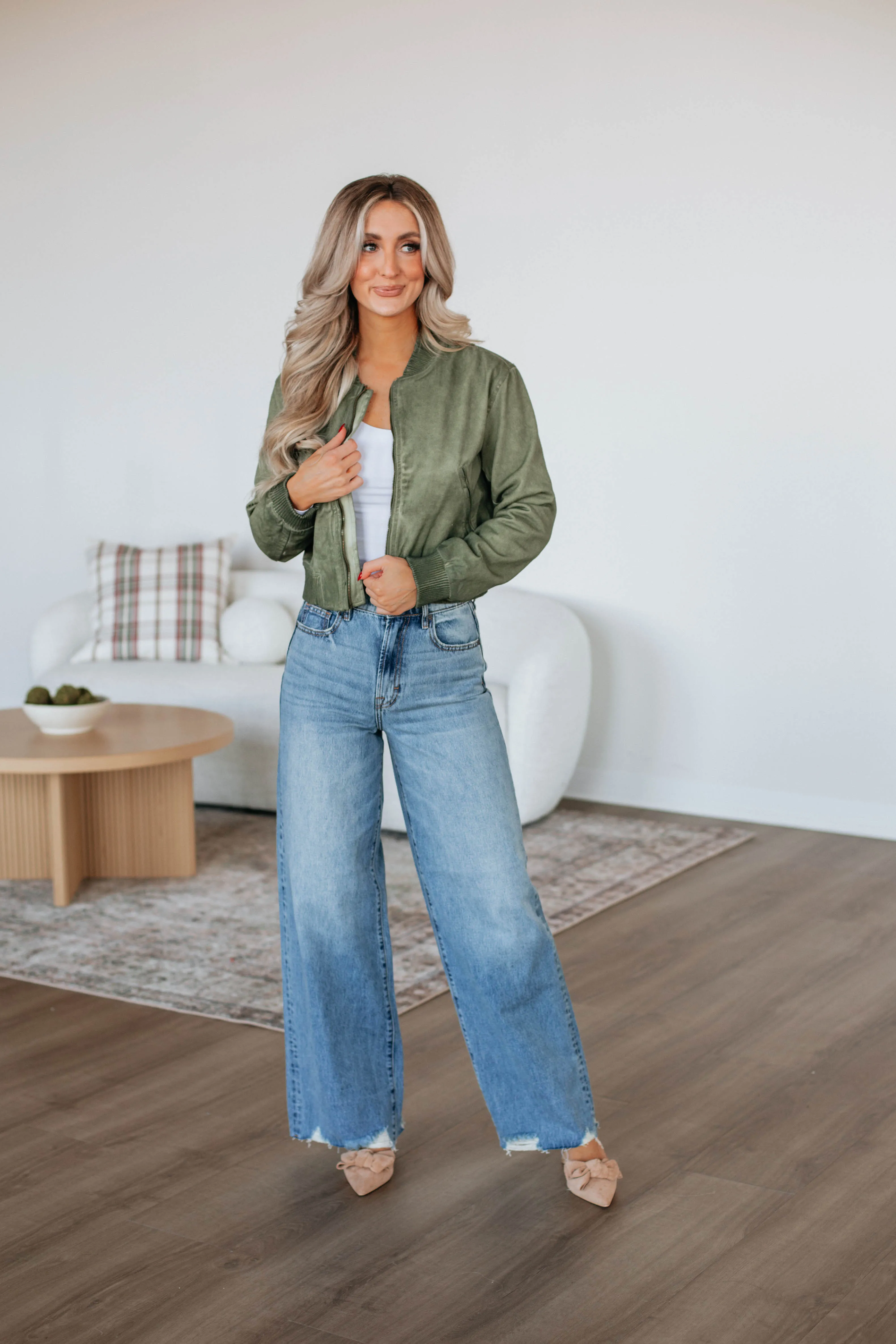 Hawkins Denim Bomber Jacket - Olive sold by Wild Oak Boutique product image thumbnail 2