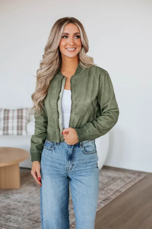 Hawkins Denim Bomber Jacket - Olive sold by Wild Oak Boutique
