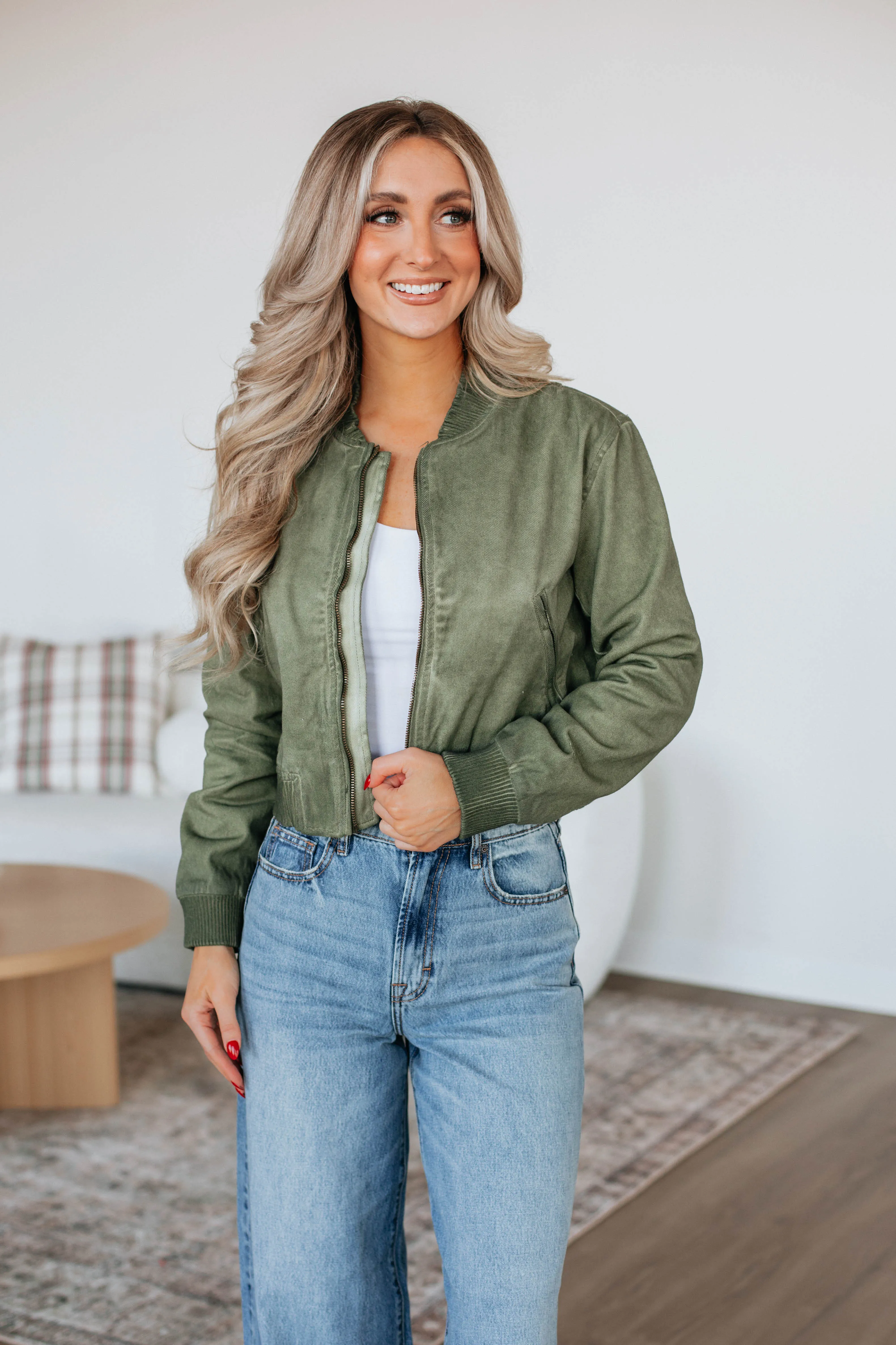 Hawkins Denim Bomber Jacket - Olive sold by Wild Oak Boutique