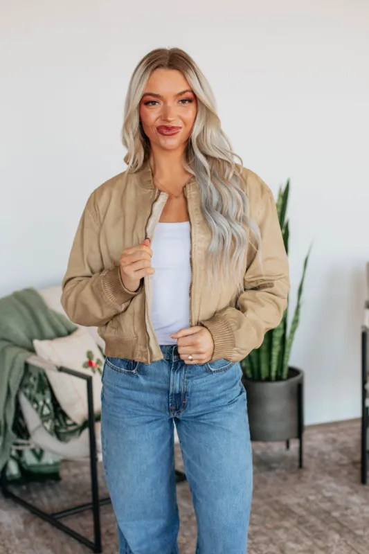 Hawkins Denim Bomber Jacket - Camel sold by Wild Oak Boutique