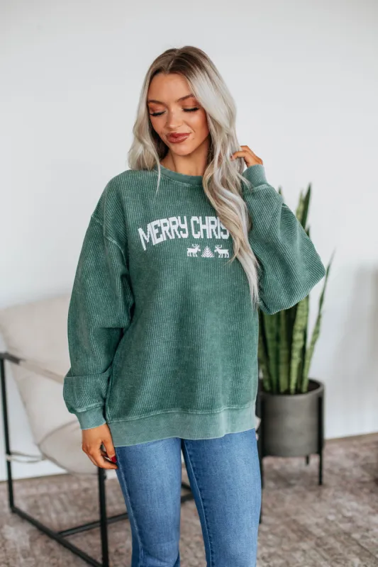Merry Christmas Corded Crewneck sold by Wild Oak Boutique