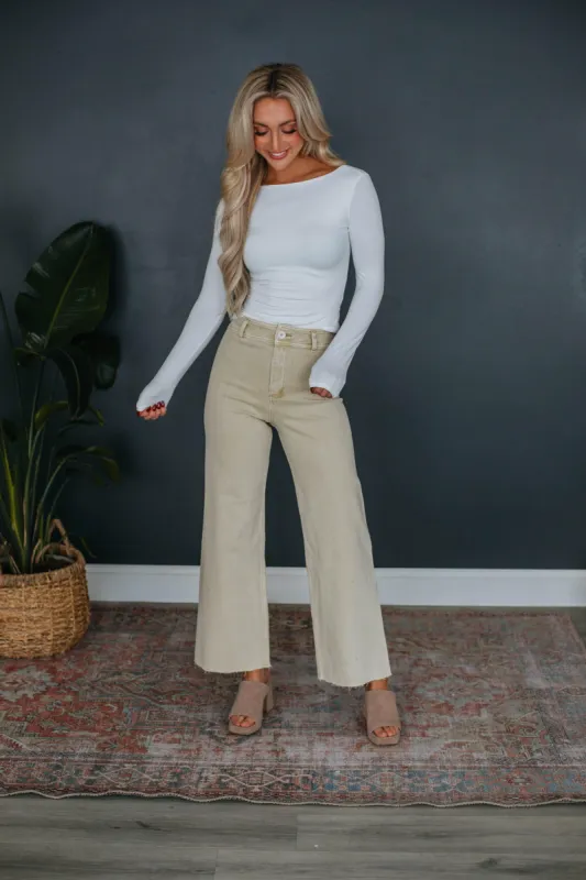 Kirby Wide Leg Pants - Beige sold by Wild Oak Boutique