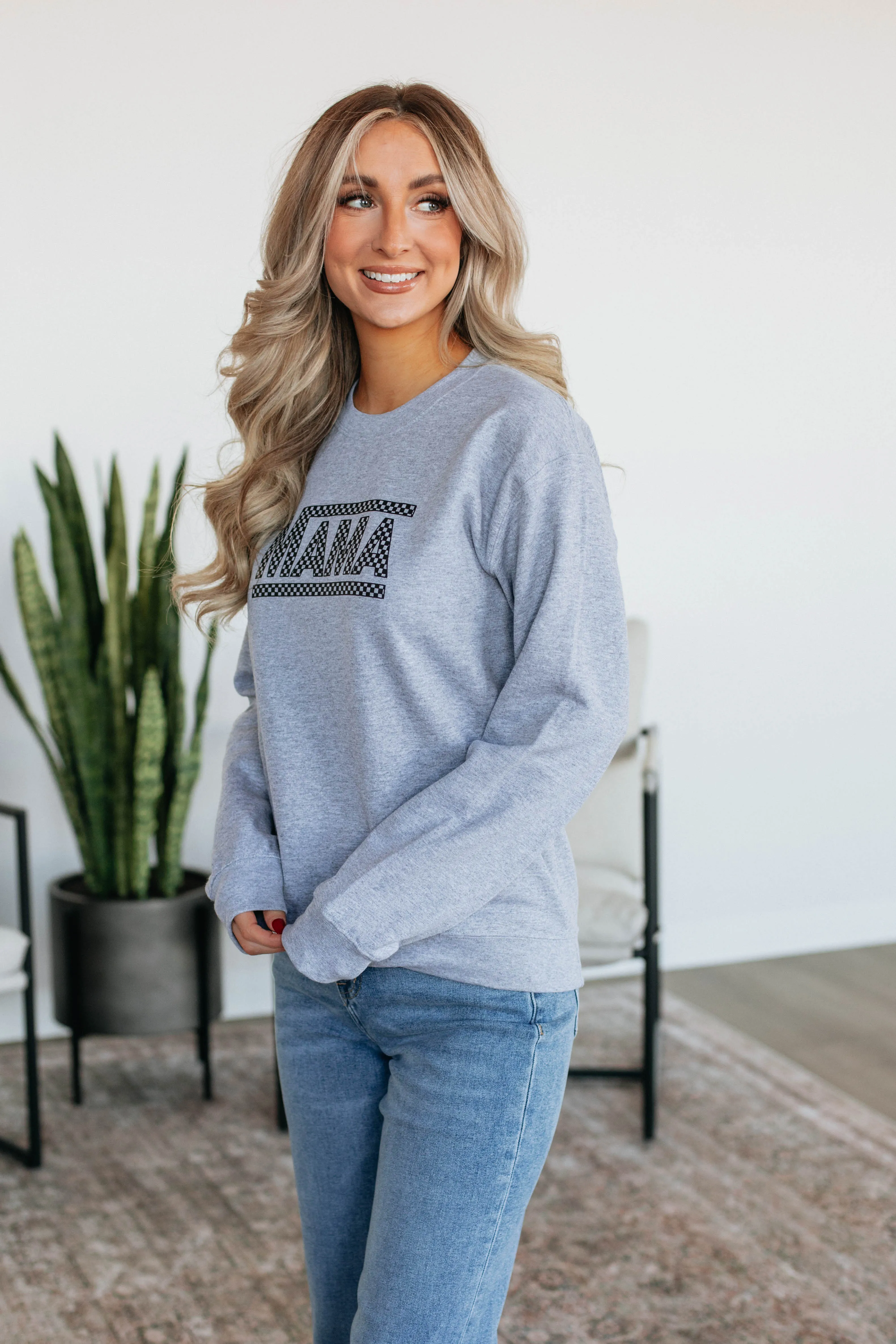 Mama Checkerboard Crewneck sold by Wild Oak Boutique product image thumbnail 3