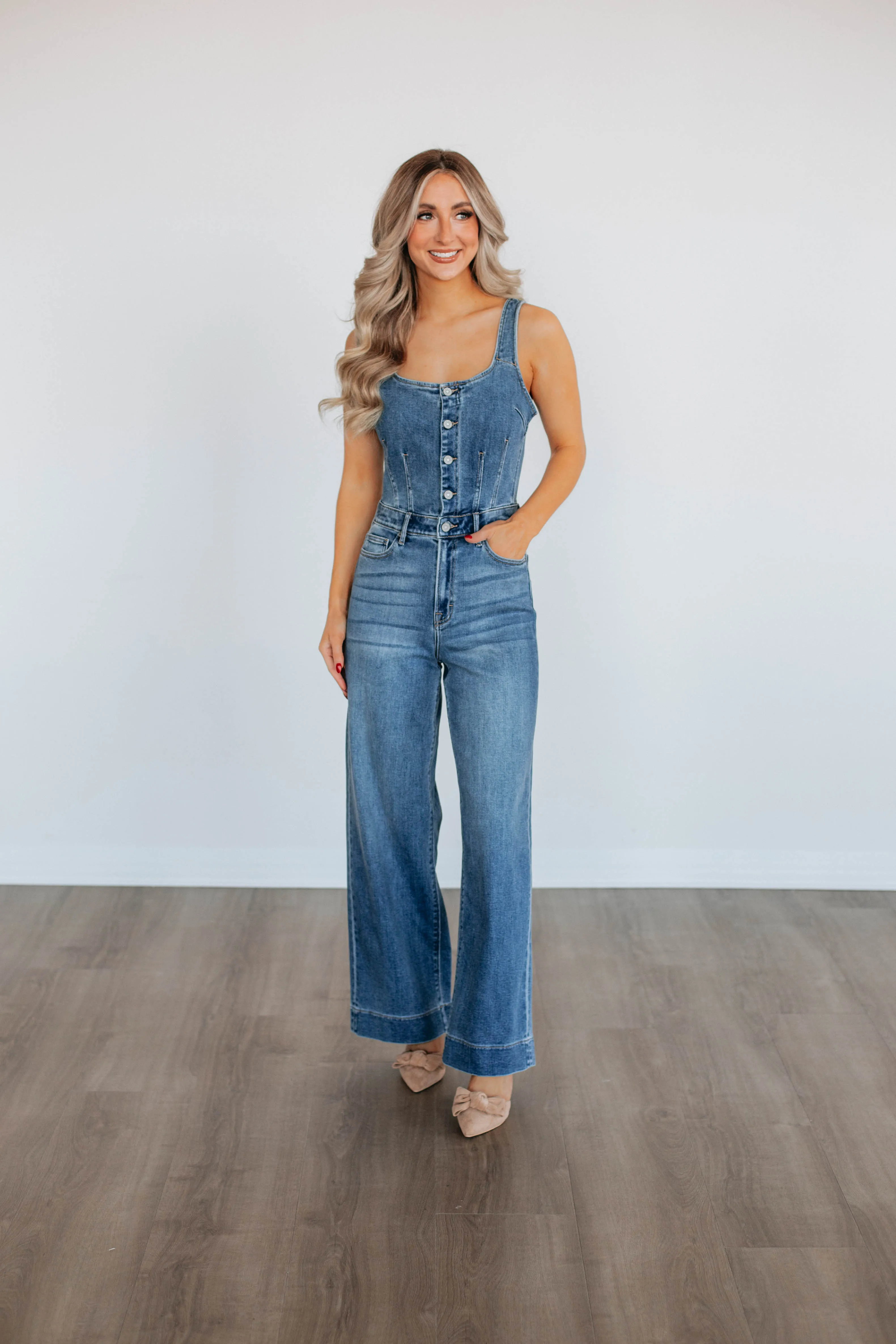 Kendall Hidden Denim Jumpsuit sold by Wild Oak Boutique product image thumbnail 2