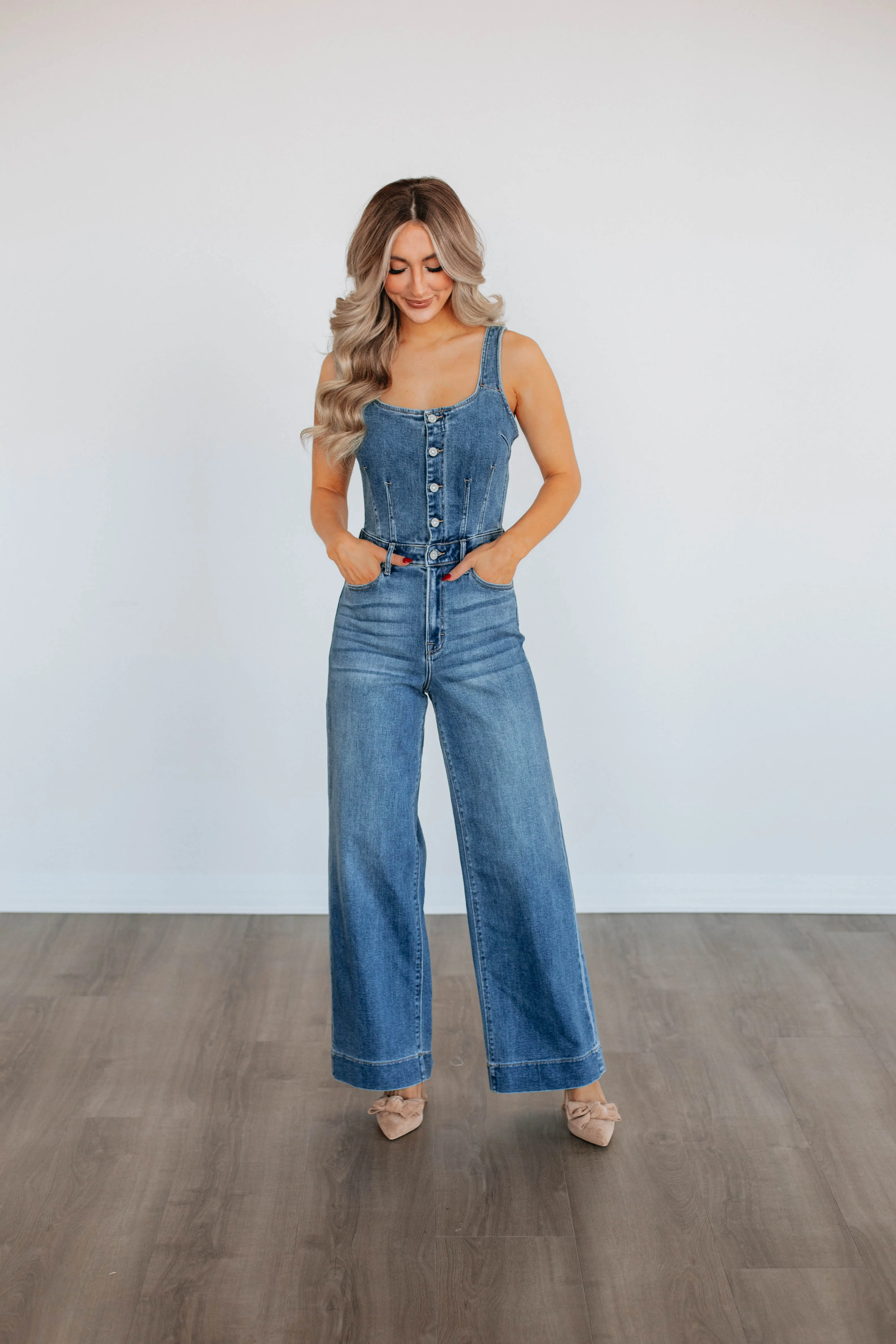 Kendall Hidden Denim Jumpsuit sold by Wild Oak Boutique product image thumbnail 3
