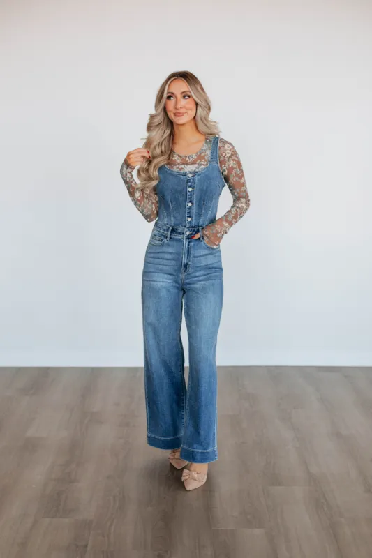 Kendall Hidden Denim Jumpsuit sold by Wild Oak Boutique