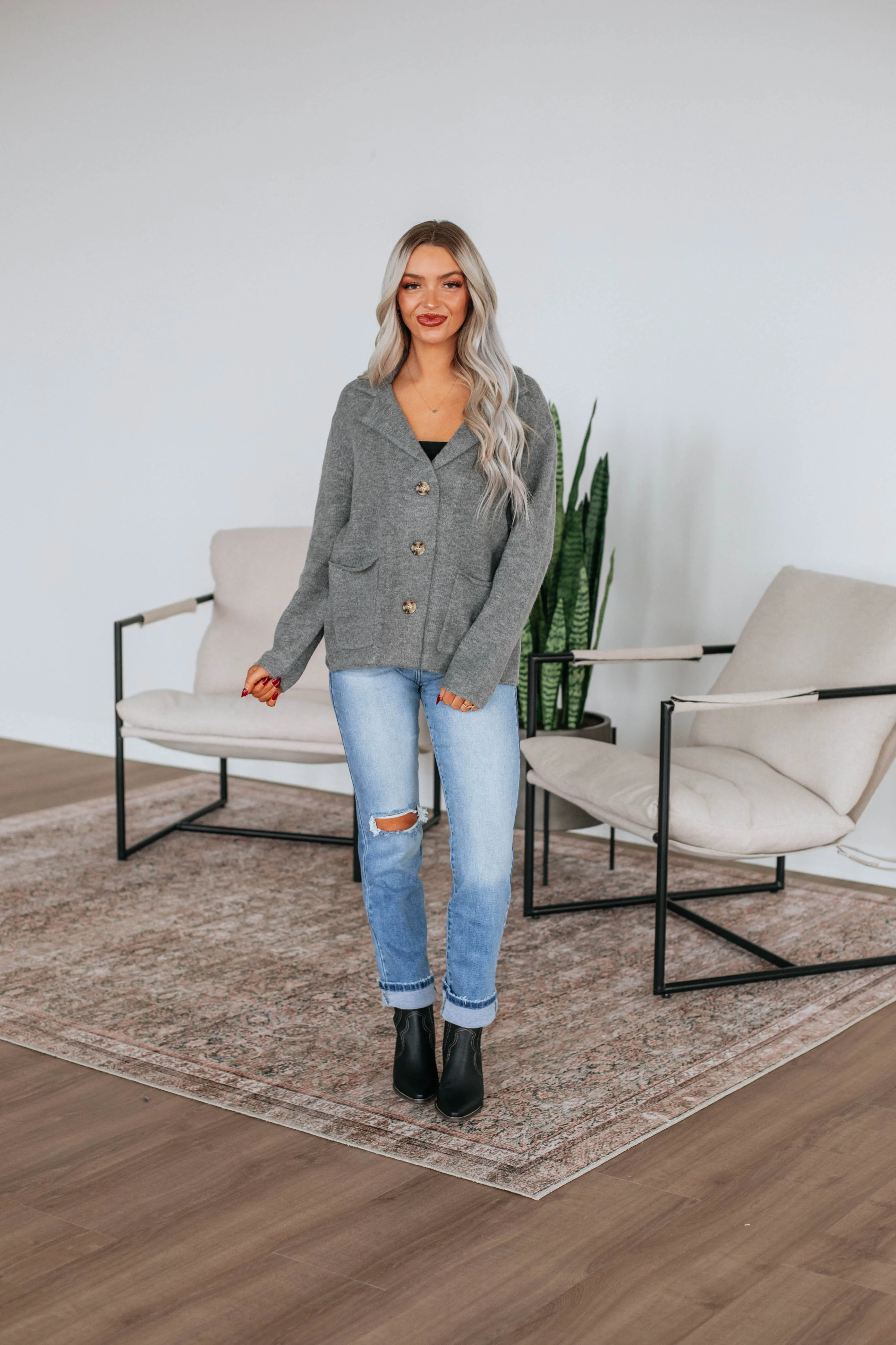 Tannis Knit Jacket - Heather Grey sold by Wild Oak Boutique product image thumbnail 2