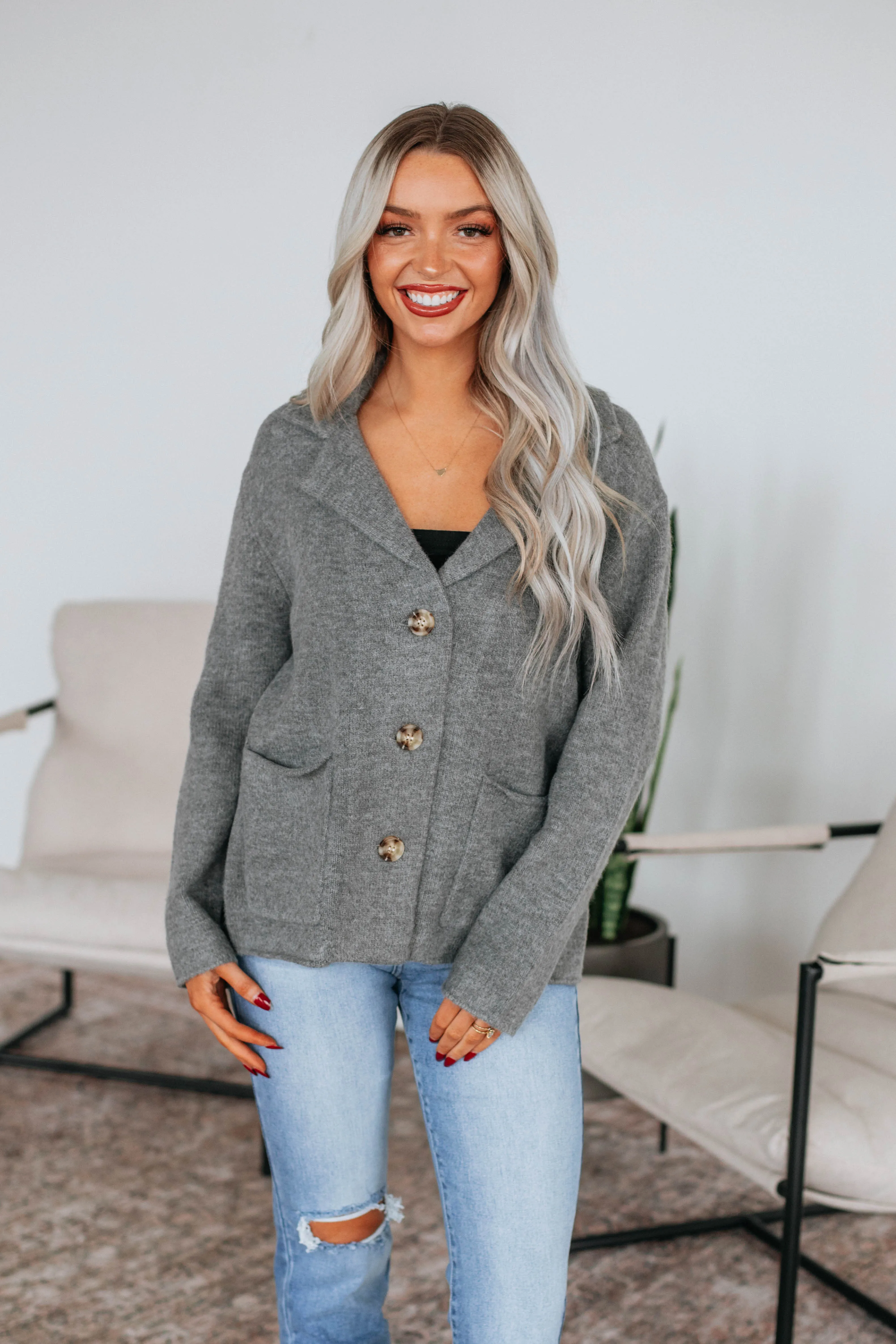 Tannis Knit Jacket - Heather Grey sold by Wild Oak Boutique