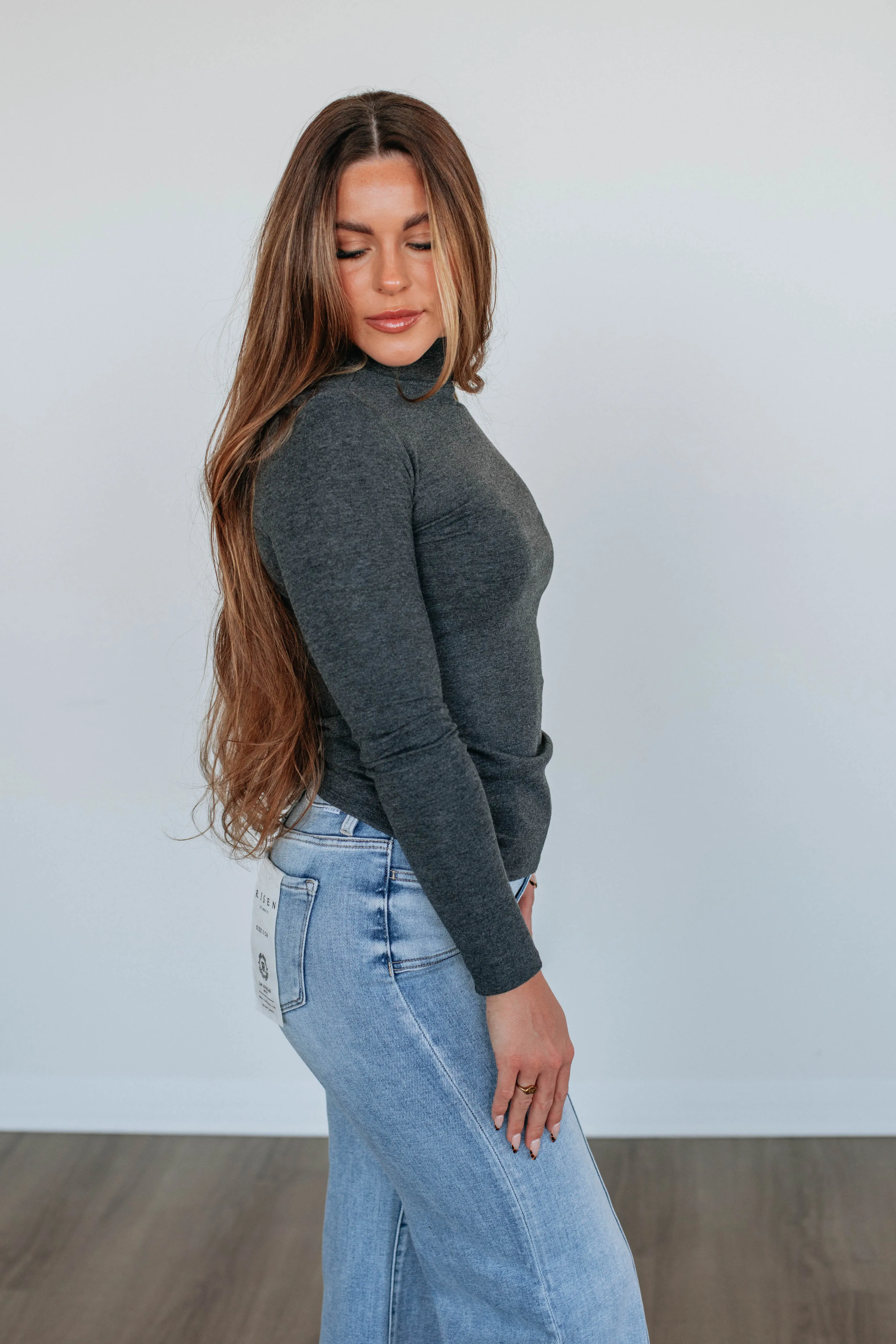 Evelina Mock Neck Top - Charcoal sold by Wild Oak Boutique product image thumbnail 3