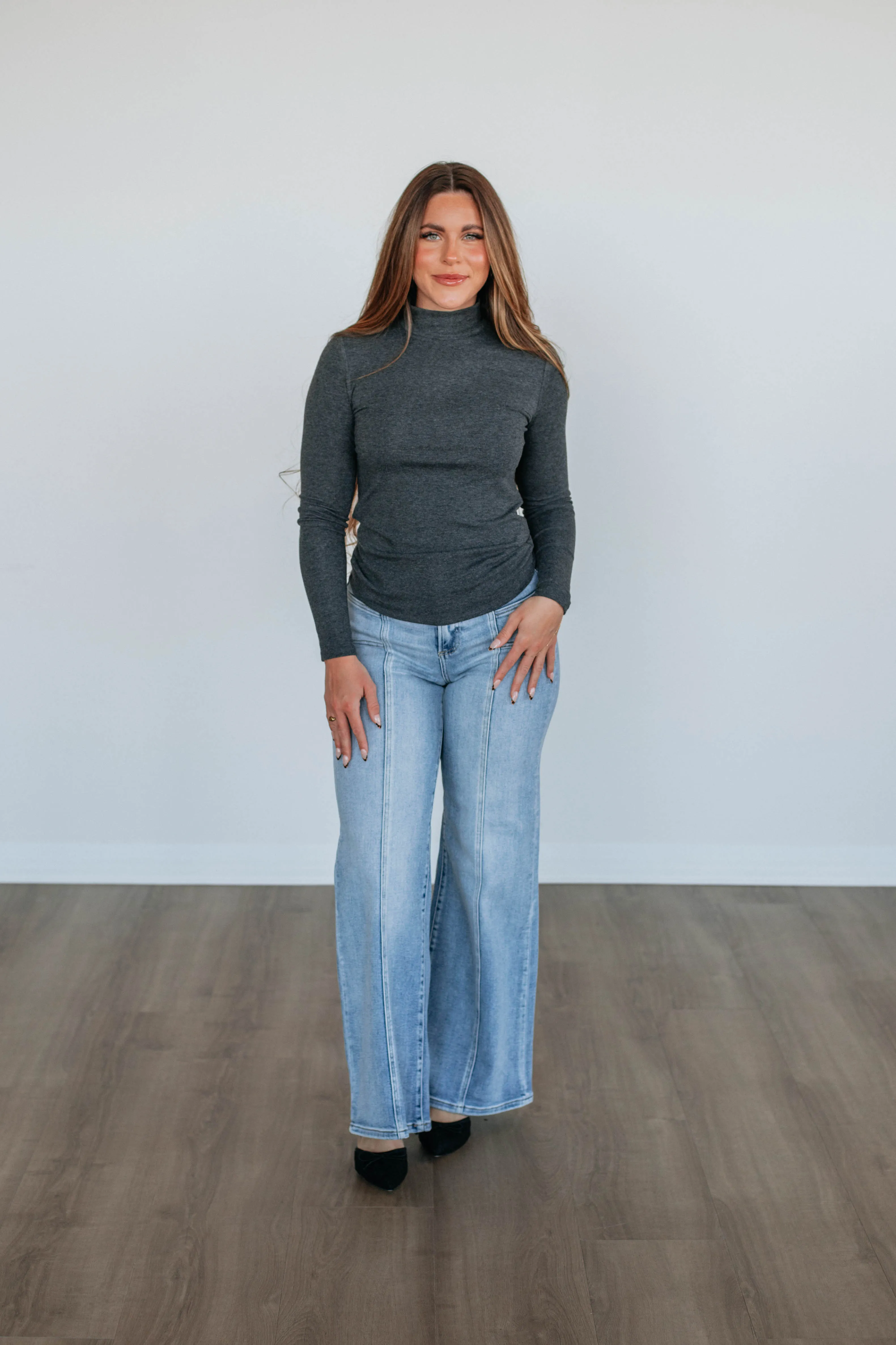 Evelina Mock Neck Top - Charcoal sold by Wild Oak Boutique product image thumbnail 4