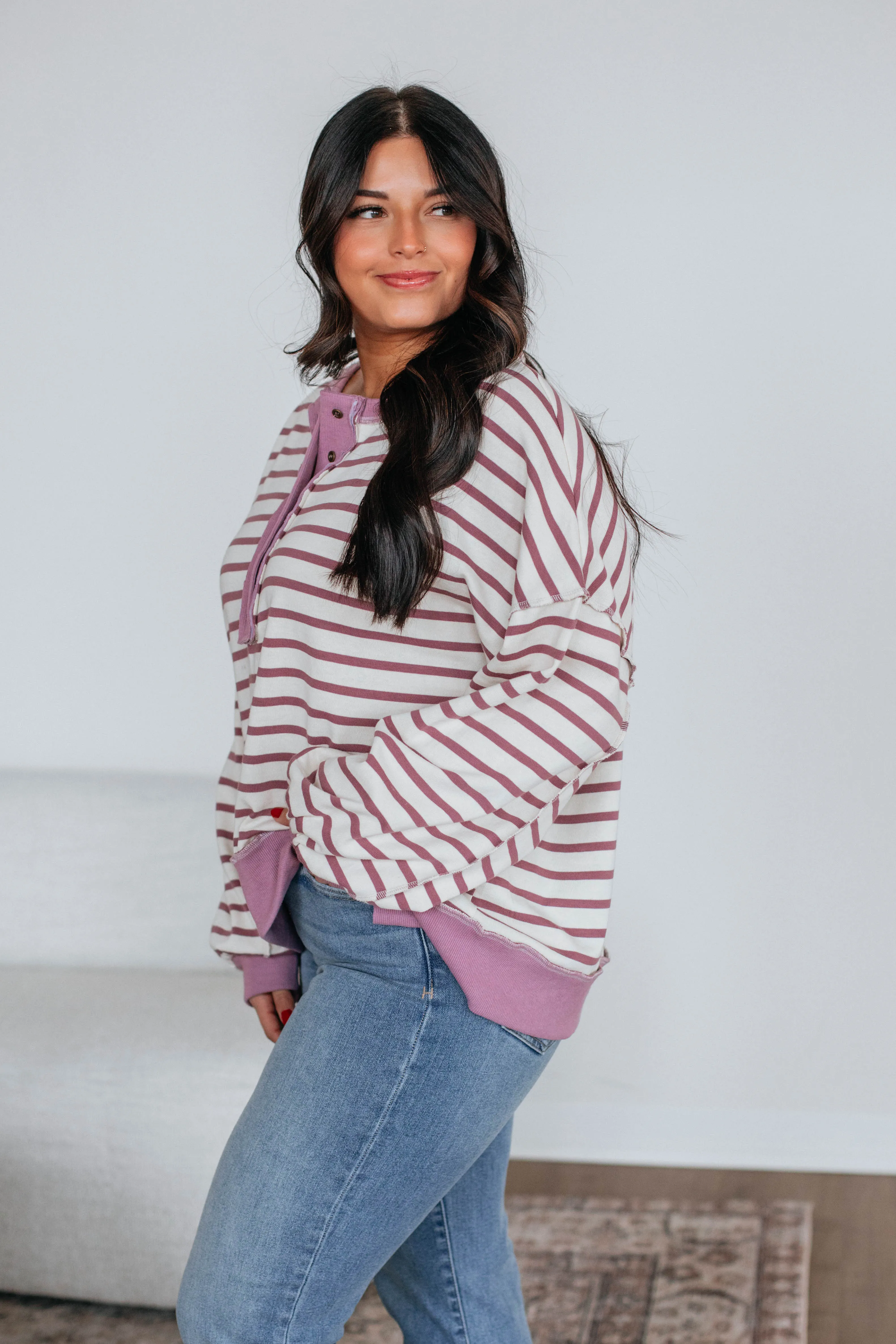 Maggey Striped Pullover - Dusty Orchid sold by Wild Oak Boutique product image thumbnail 4