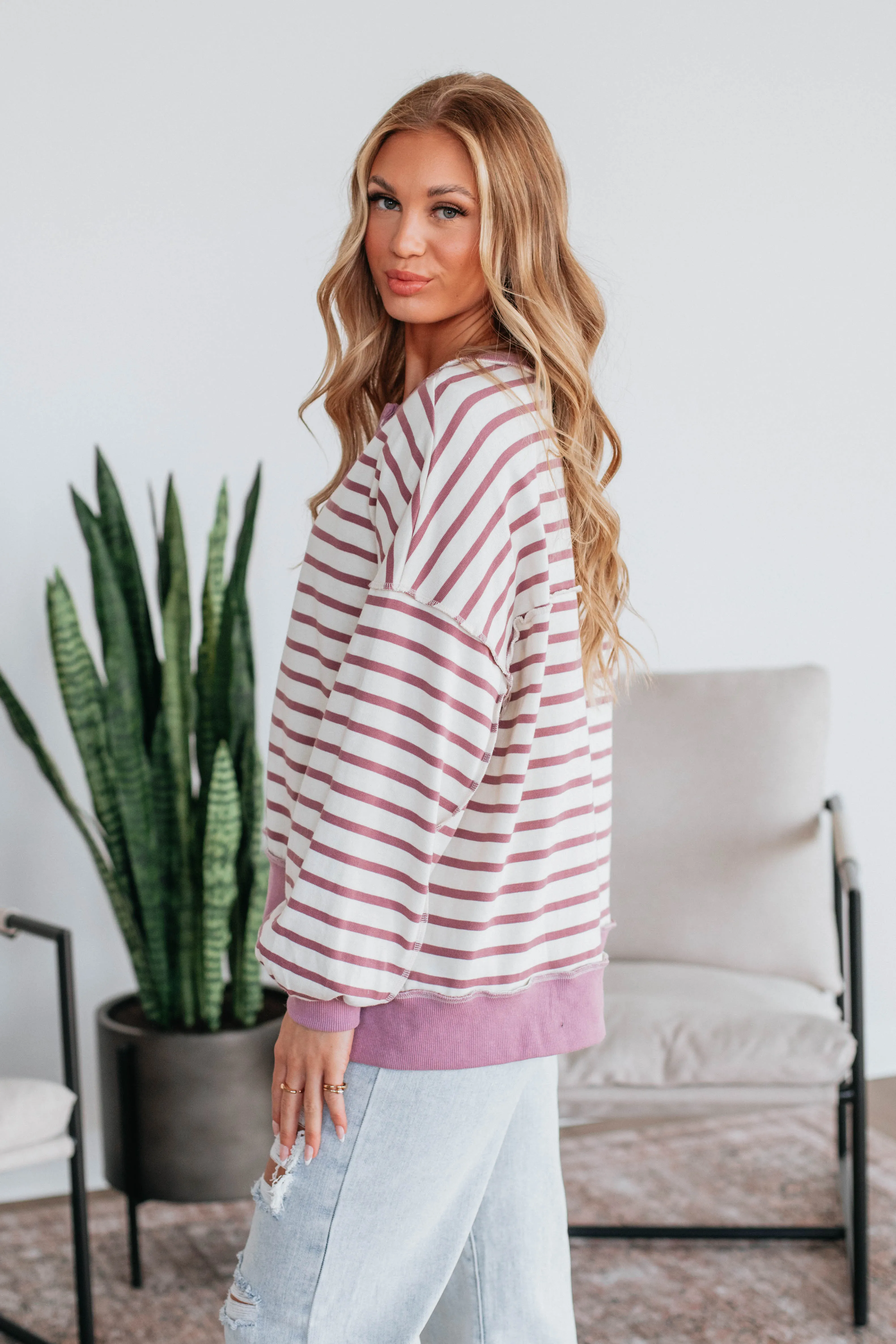 Maggey Striped Pullover - Dusty Orchid sold by Wild Oak Boutique product image thumbnail 2