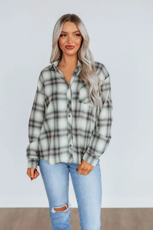 Camden Flannel Top - Mint sold by Wild Oak Boutique