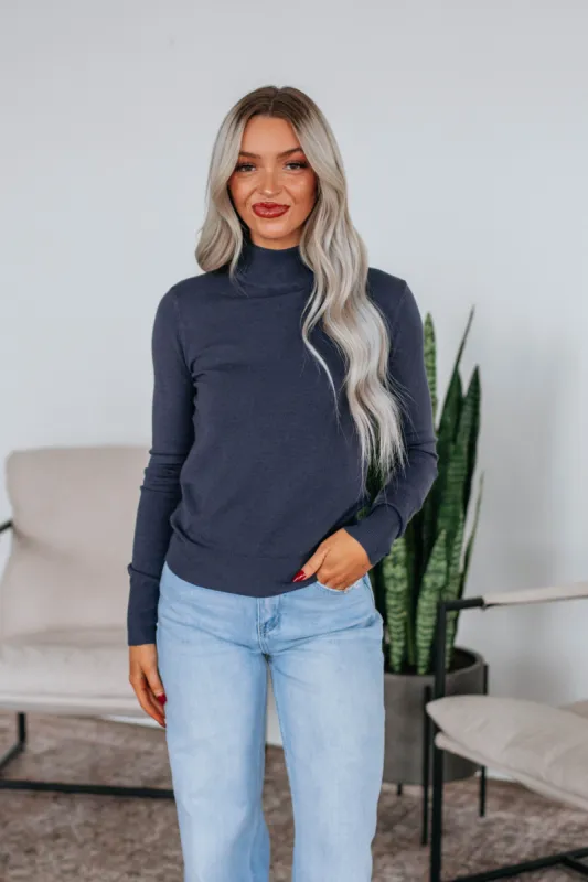 Afton Mock Neck Top - Steel Blue sold by Wild Oak Boutique