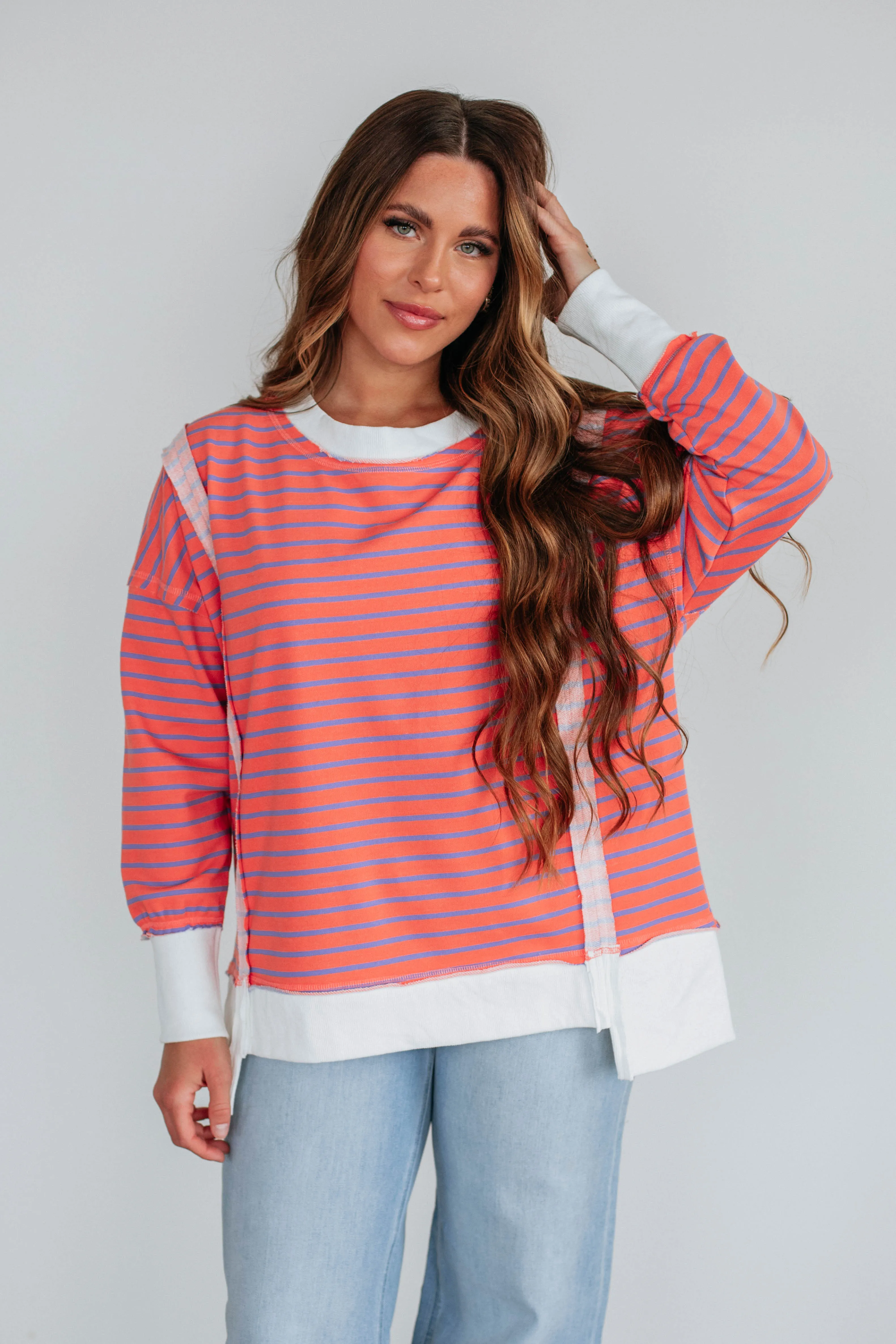 Luna Striped Top - Coral Mix sold by Wild Oak Boutique product image thumbnail 4