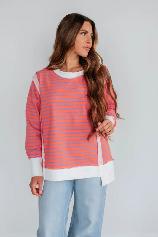 Luna Striped Top - Coral Mix sold by Wild Oak Boutique