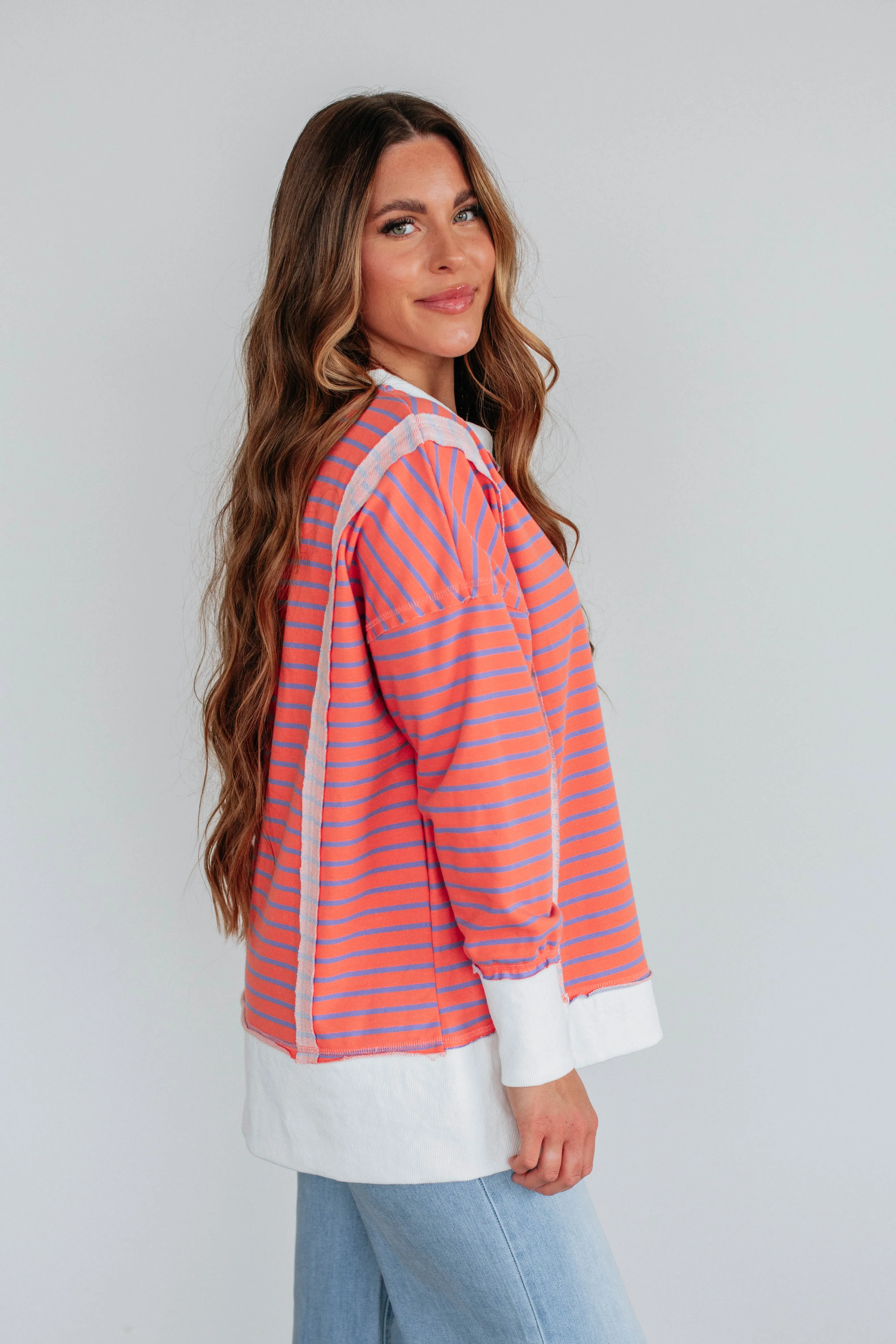 Luna Striped Top - Coral Mix sold by Wild Oak Boutique product image thumbnail 2