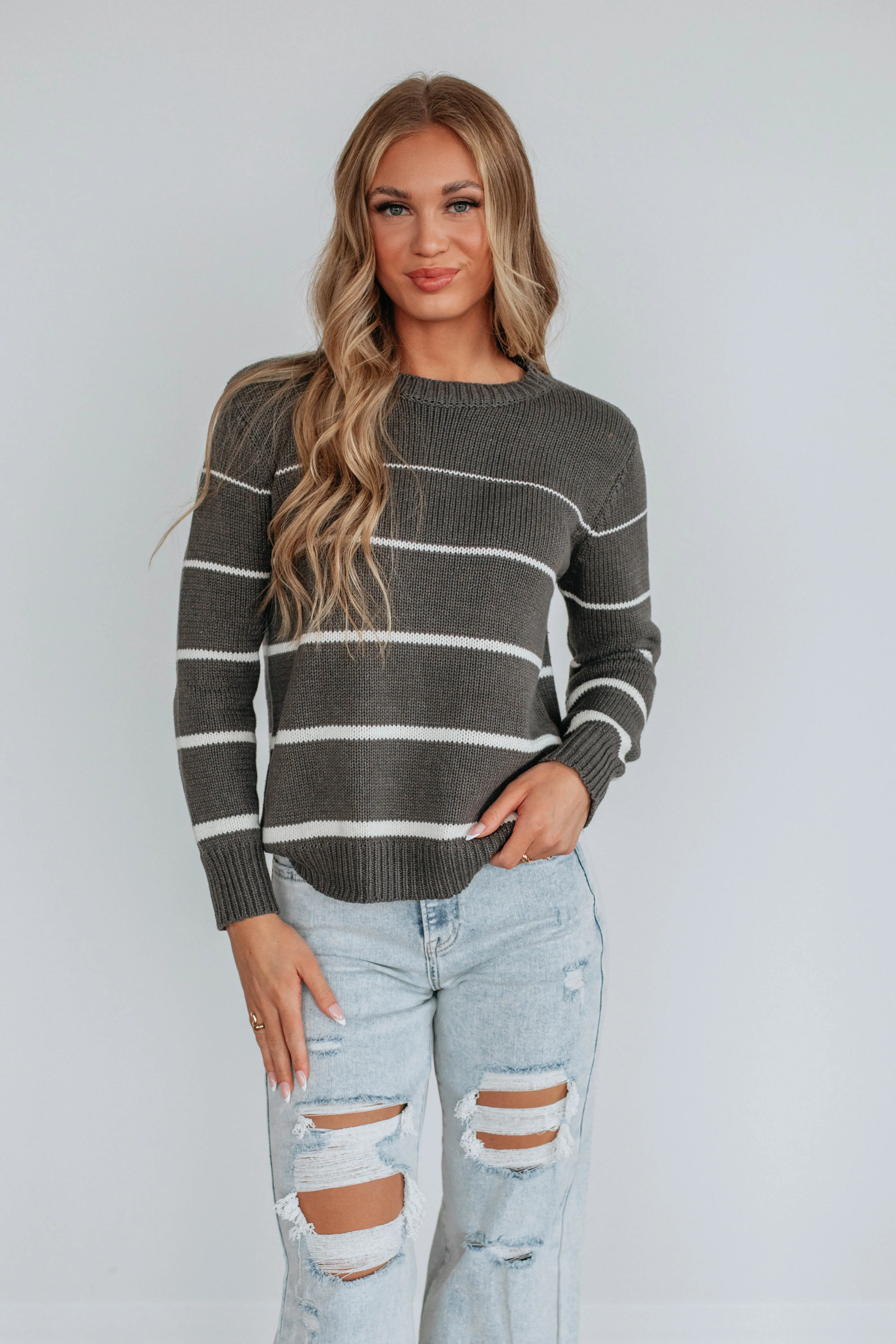 Wyona Striped Sweater - Charcoal sold by Wild Oak Boutique product image thumbnail 5